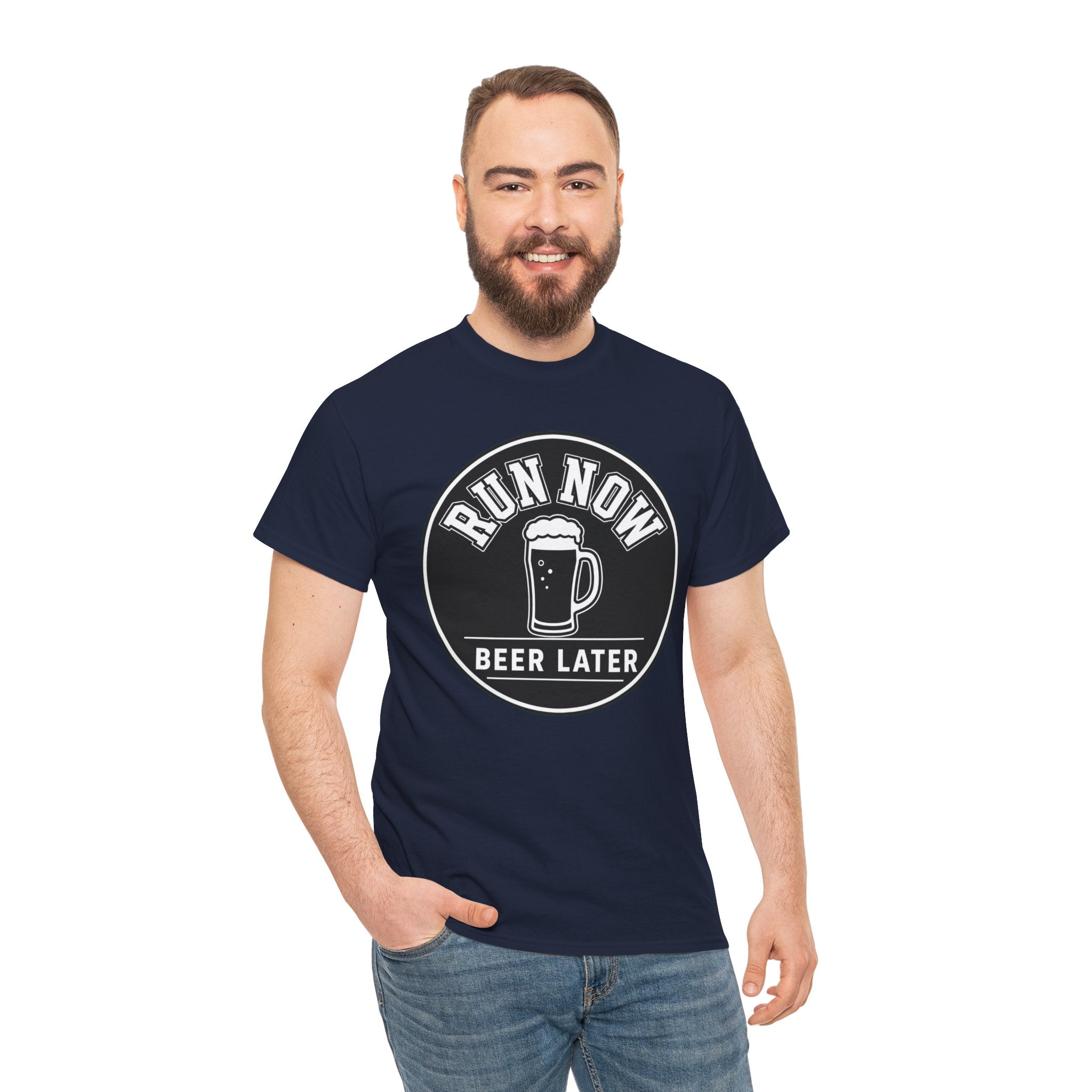 Run Now Beer Later T-Shirt – Funny Running Graphic Tee for Beer Lovers
