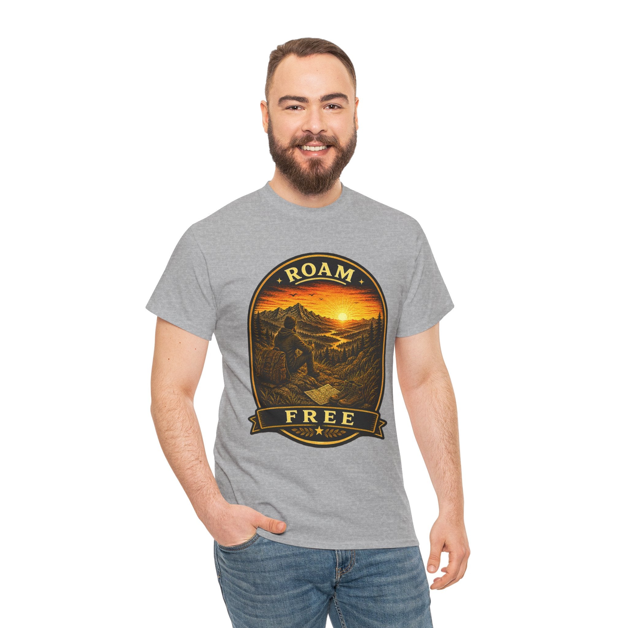 Roam Free Hiking T Shirt – Vintage Mountain Adventure Camping Graphic Tee