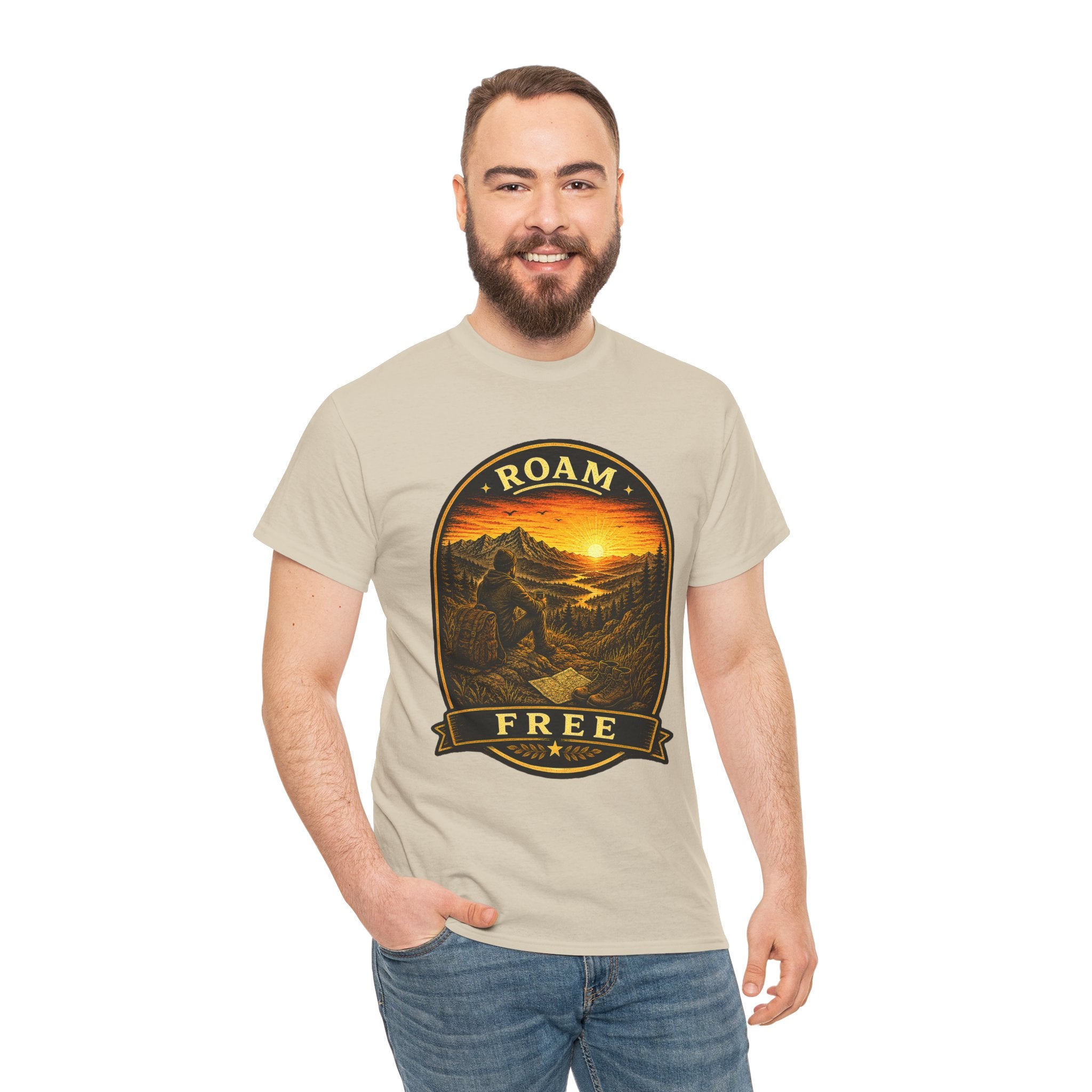 Roam Free Hiking T Shirt – Vintage Mountain Adventure Camping Graphic Tee