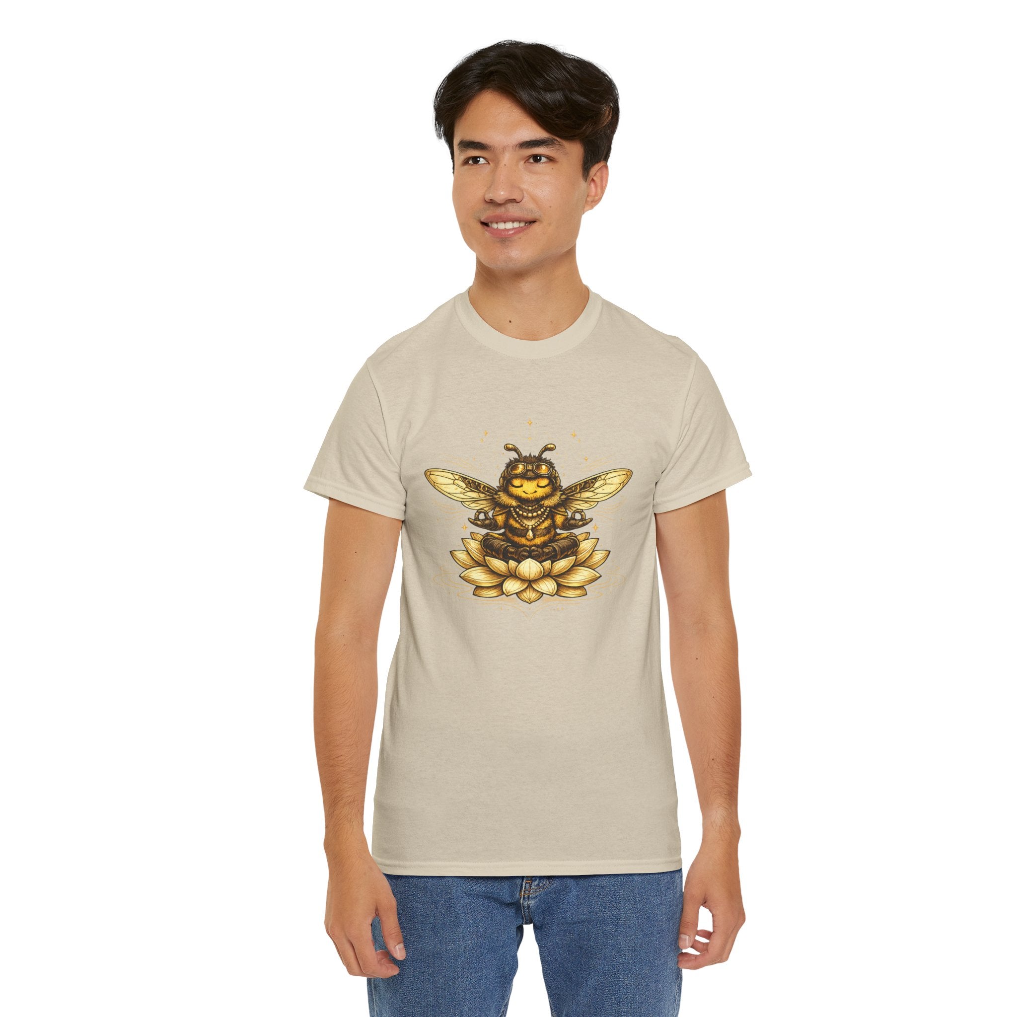 Zen Bee Lotus T Shirt – Golden Meditation Bee Graphic Tee