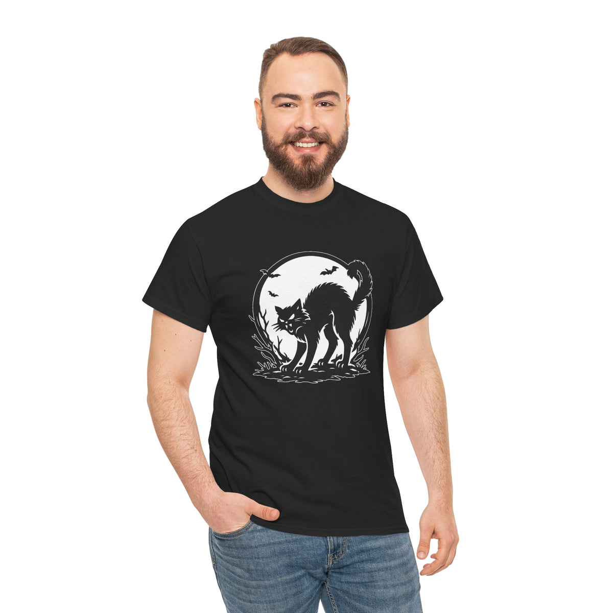 Black Cat Moon Halloween Graphic T-Shirt | WildOrbit