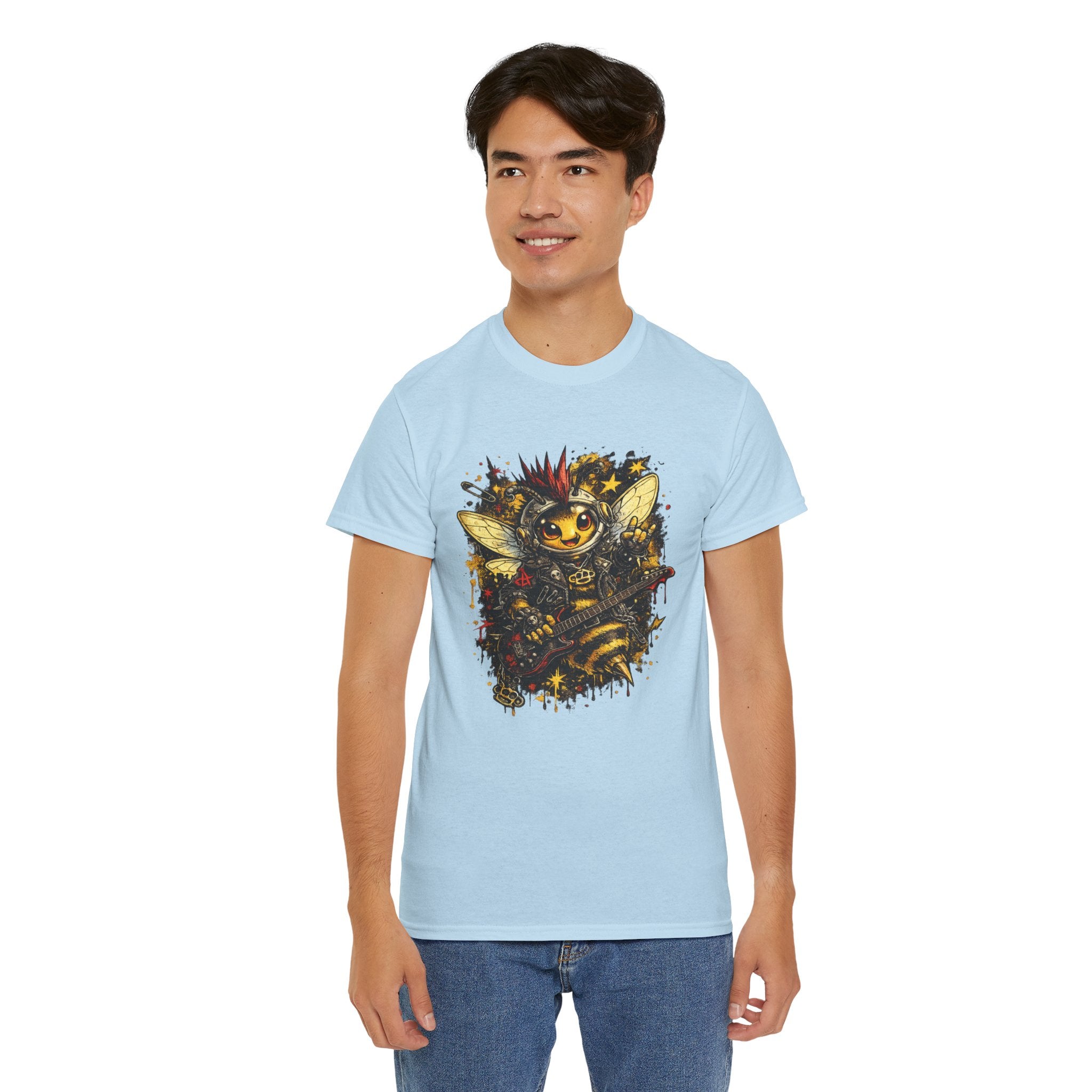 Punk Rock Bee T Shirt – Retro Grunge Bumblebee Guitar Graphic Tee