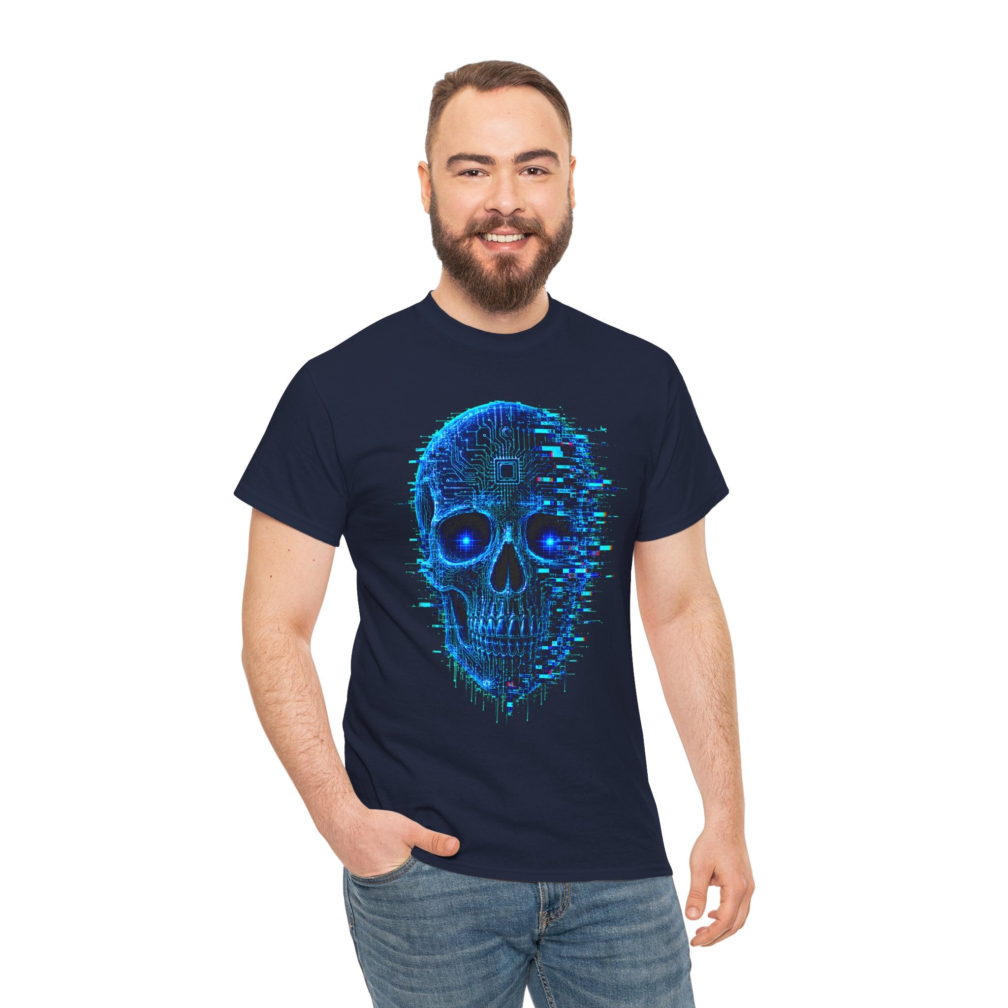 Glitched Skull Cyberpunk Graphic T-Shirt | WildOrbit