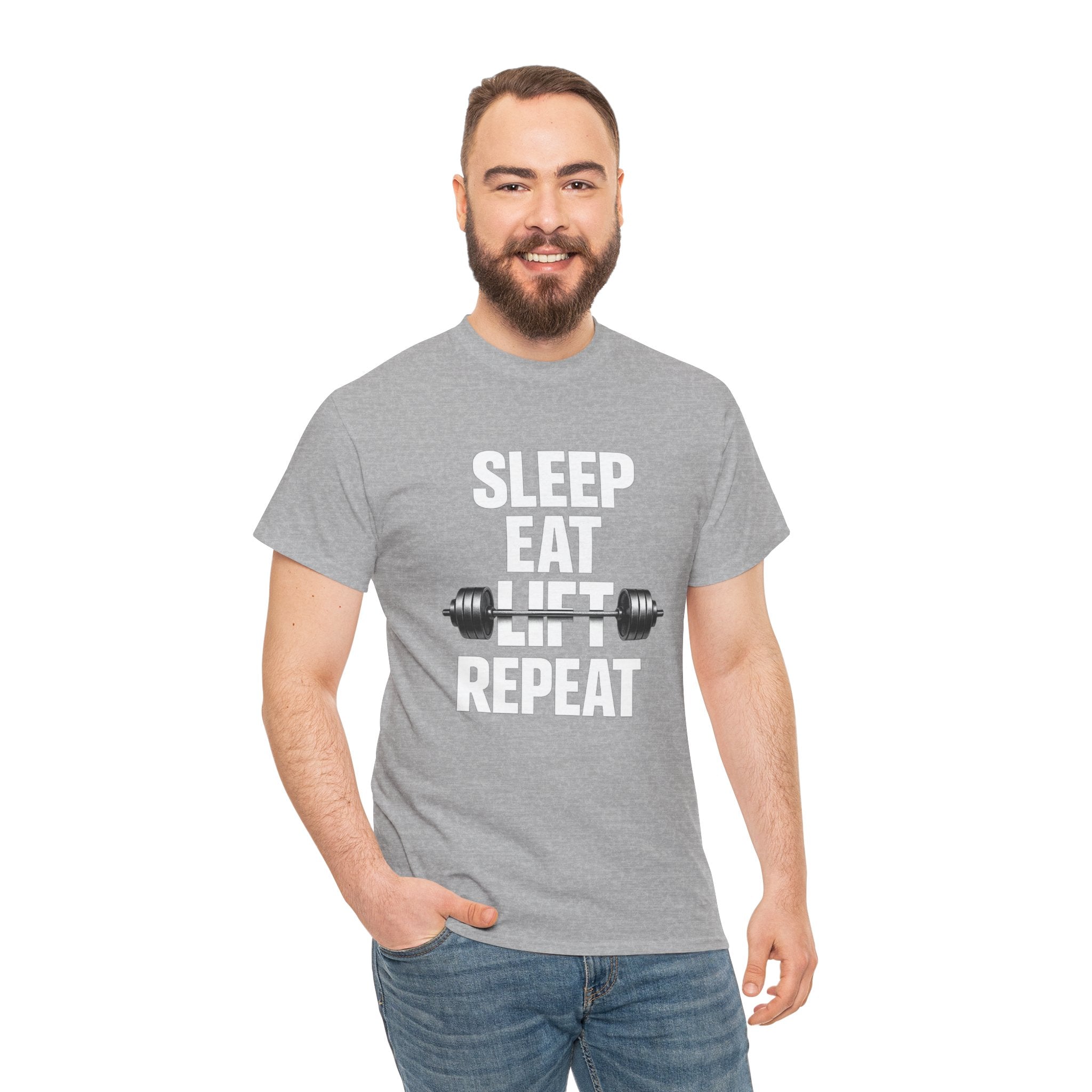 Sleep Eat Lift Barbell Repeat T-Shirt | Powerlifting Gym Shirt | Weightlifting Gift for Men and women