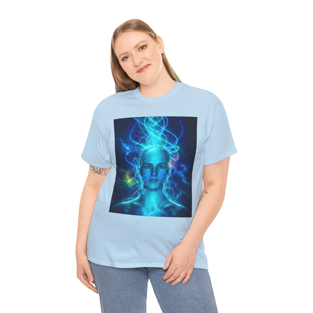 Sci Fi Regeneration Head T Shirt – Electric Blue Cyberpunk AI Graphic Tee