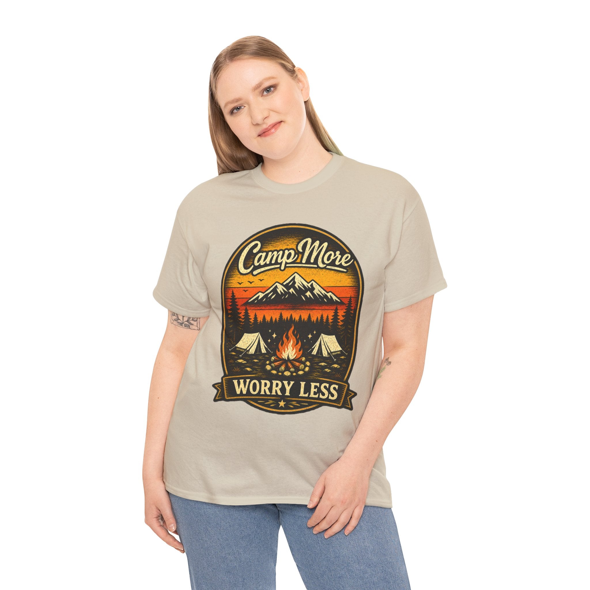Camp More Worry Less T Shirt – Vintage Camping Graphic Tee for Hikers & Outdoor Lovers