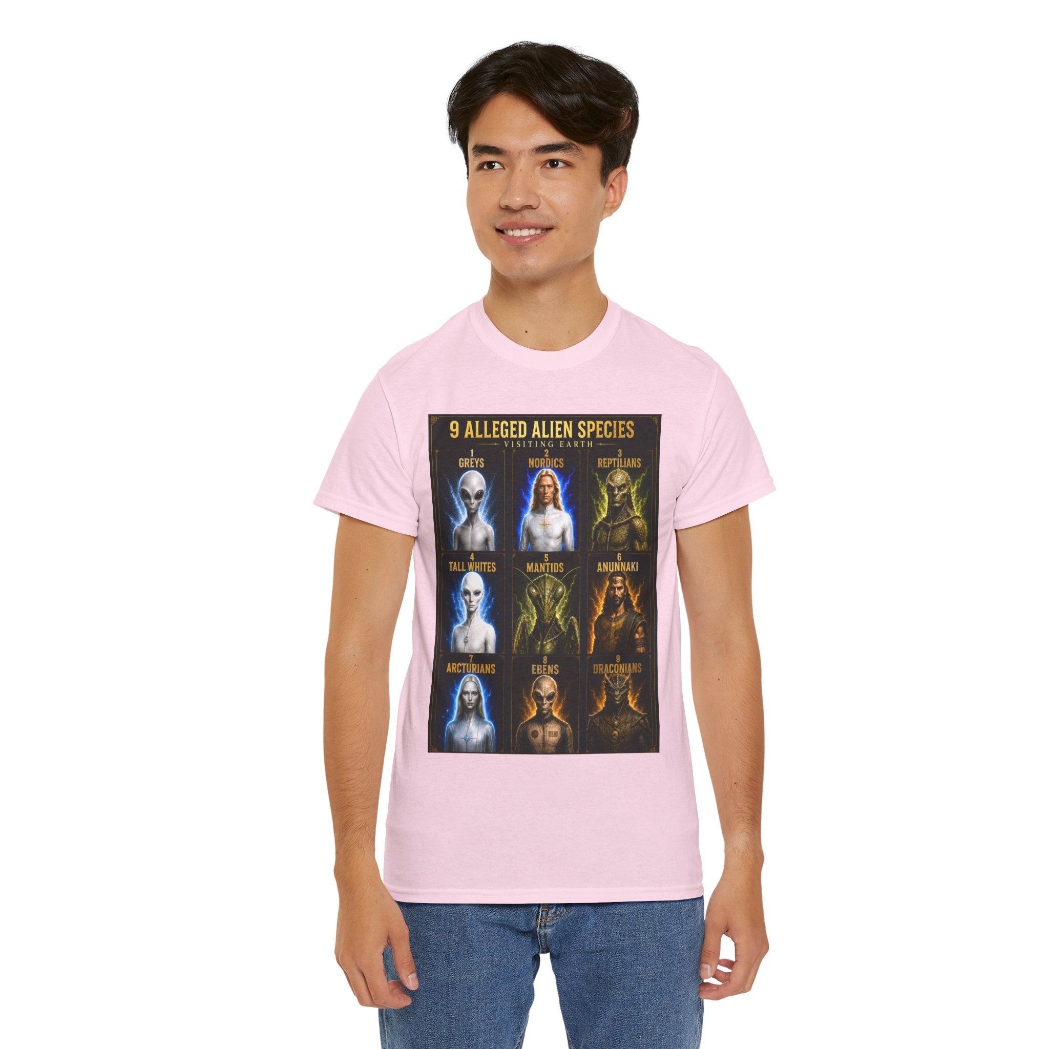9 Alleged Alien Species T-Shirt – Ancient Aliens Sci-Fi Graphic Tee for UFO Fans