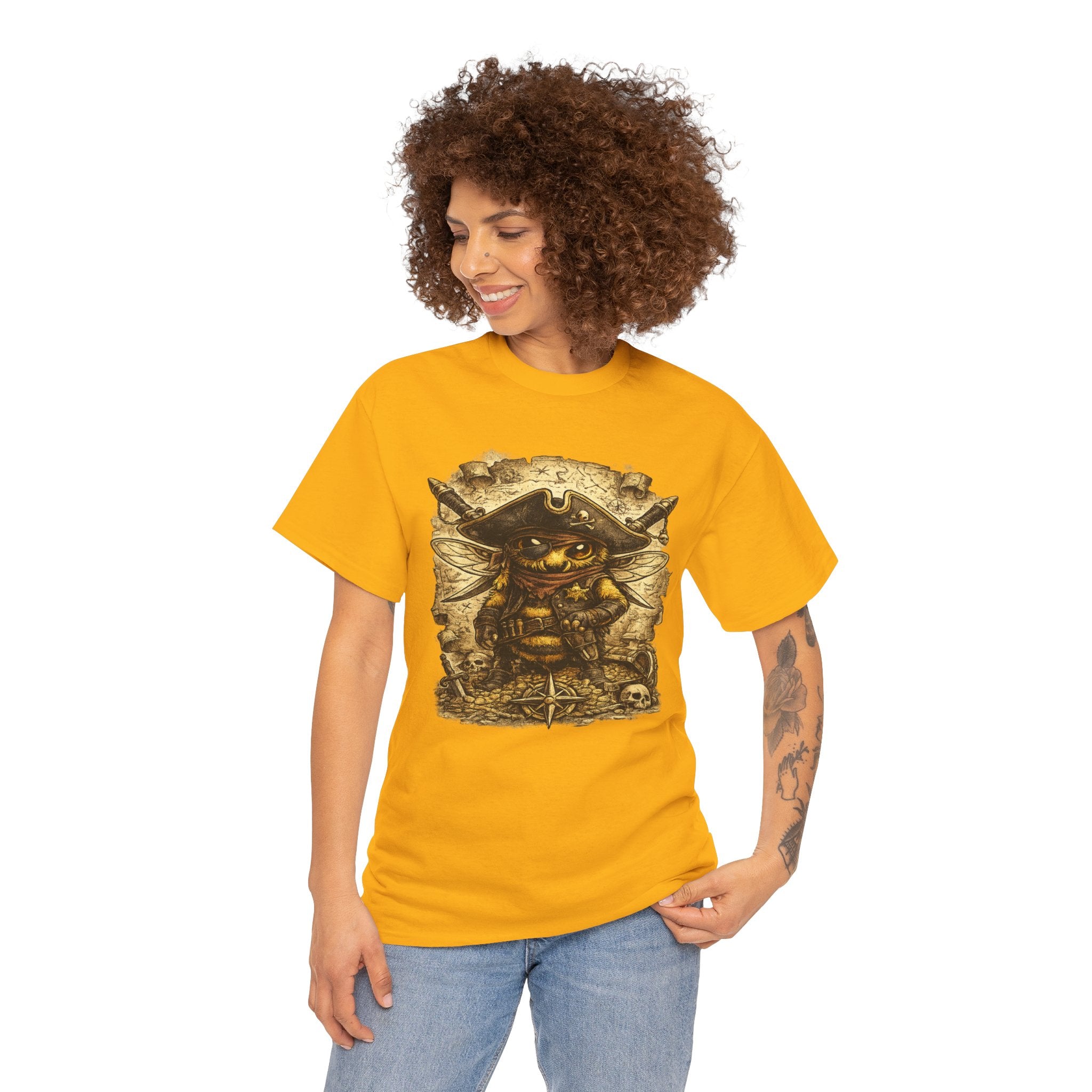 Pirate Bee Graphic T Shirt – Vintage Treasure Map Cartoon Bee Tee