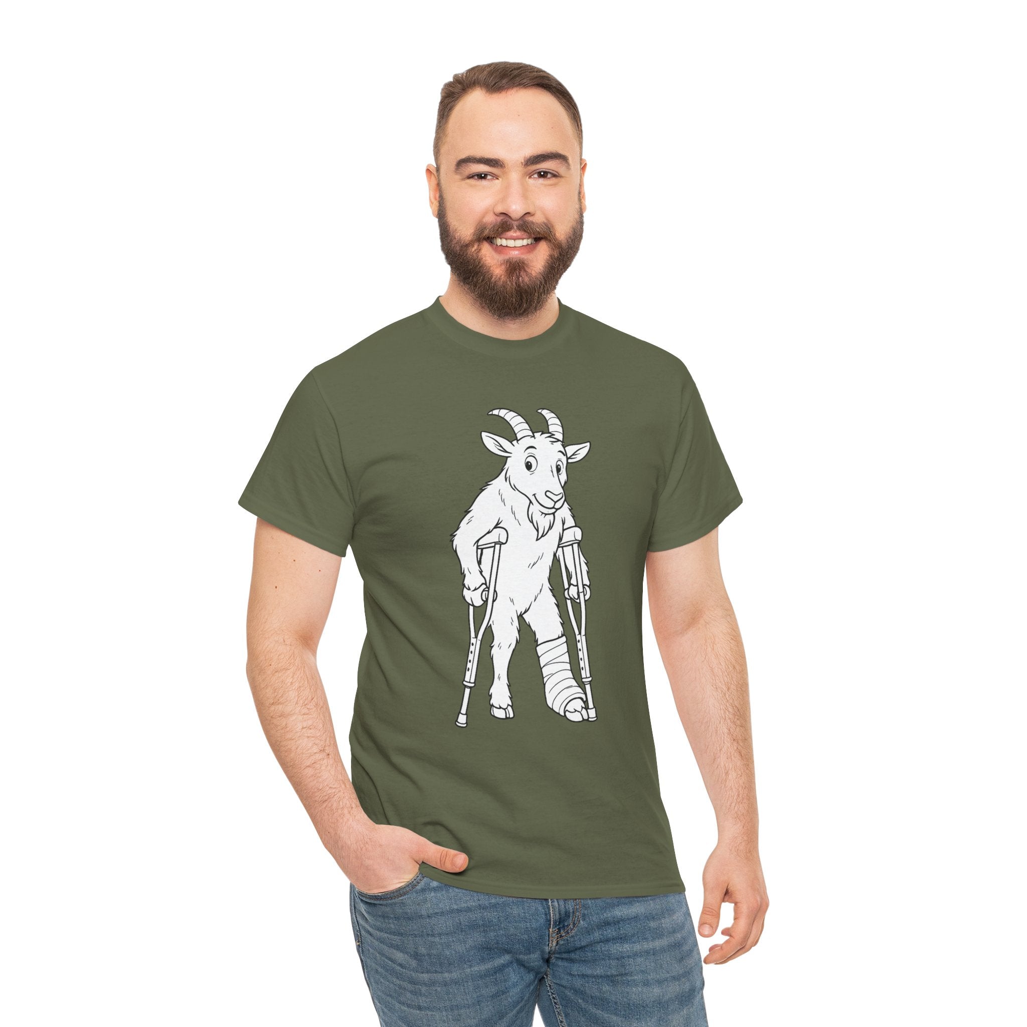 Funny Goat on Crutches T Shirt – Cute Hiking & Camping Graphic Tee for Outdoor Lovers