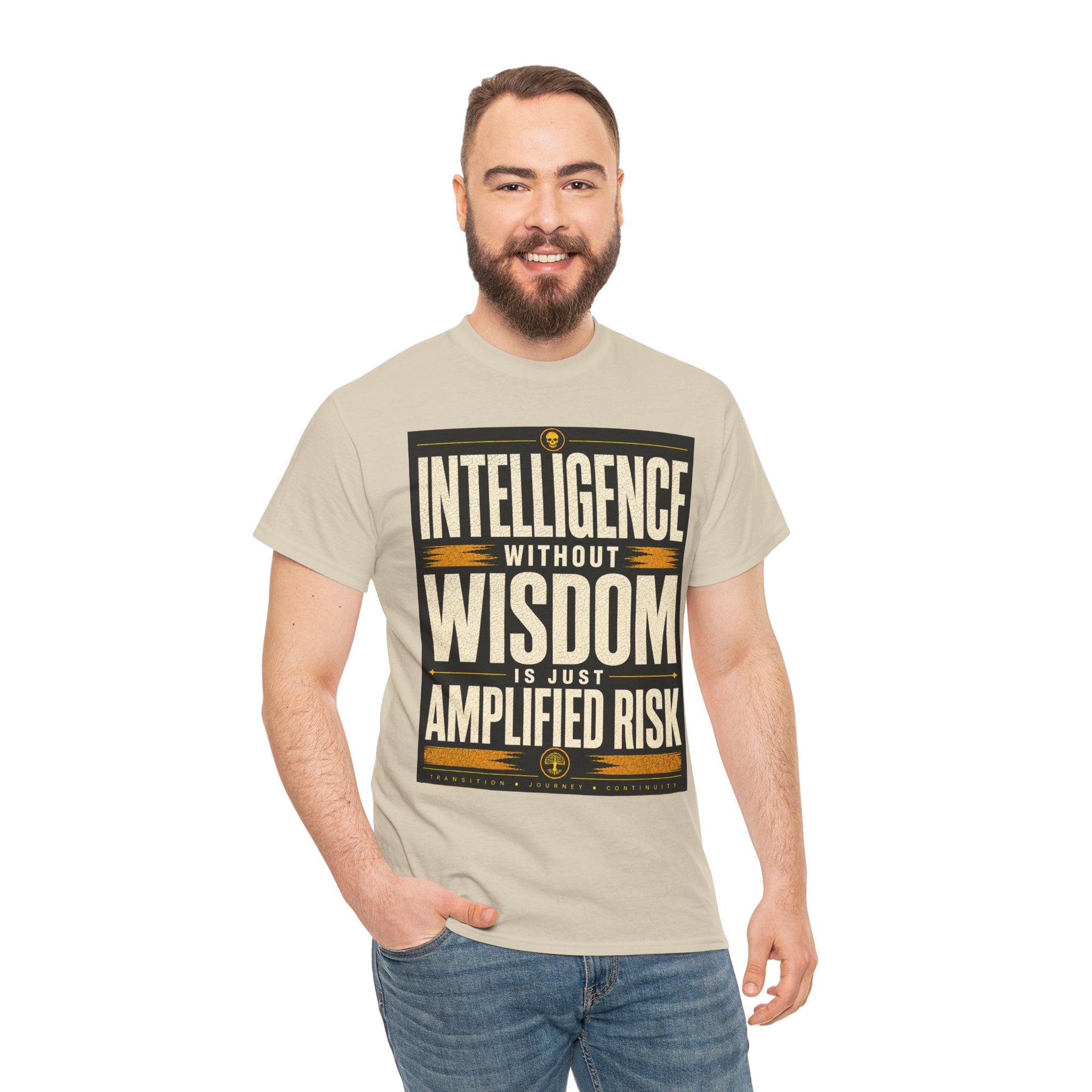 Intelligence Without Wisdom Is Just Amplified Risk T Shirt – Retro Philosophy Quote Graphic Tee