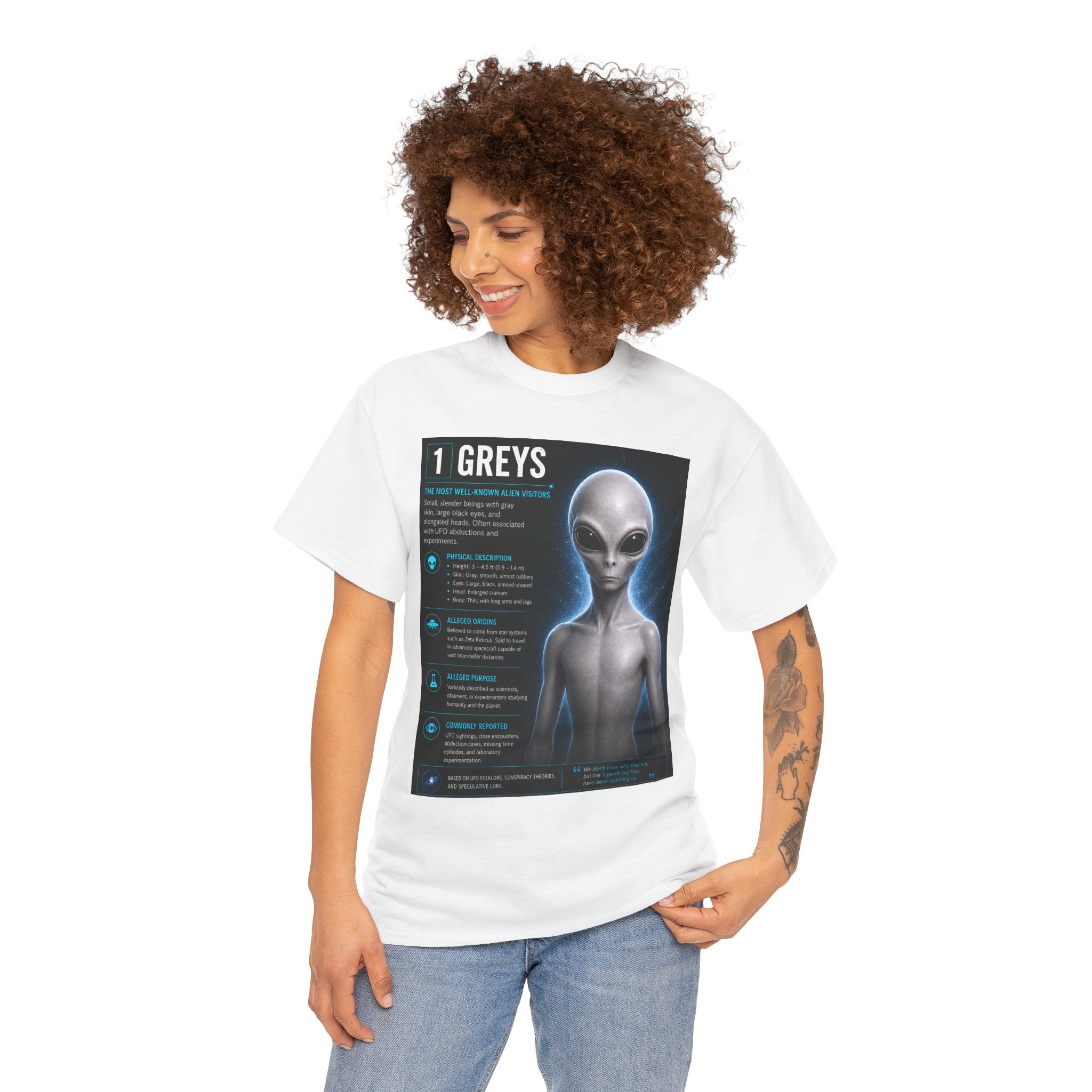 Grey Alien Species Guide T-Shirt – Vintage UFO Conspiracy Graphic Tee | Ancient Aliens Shirt