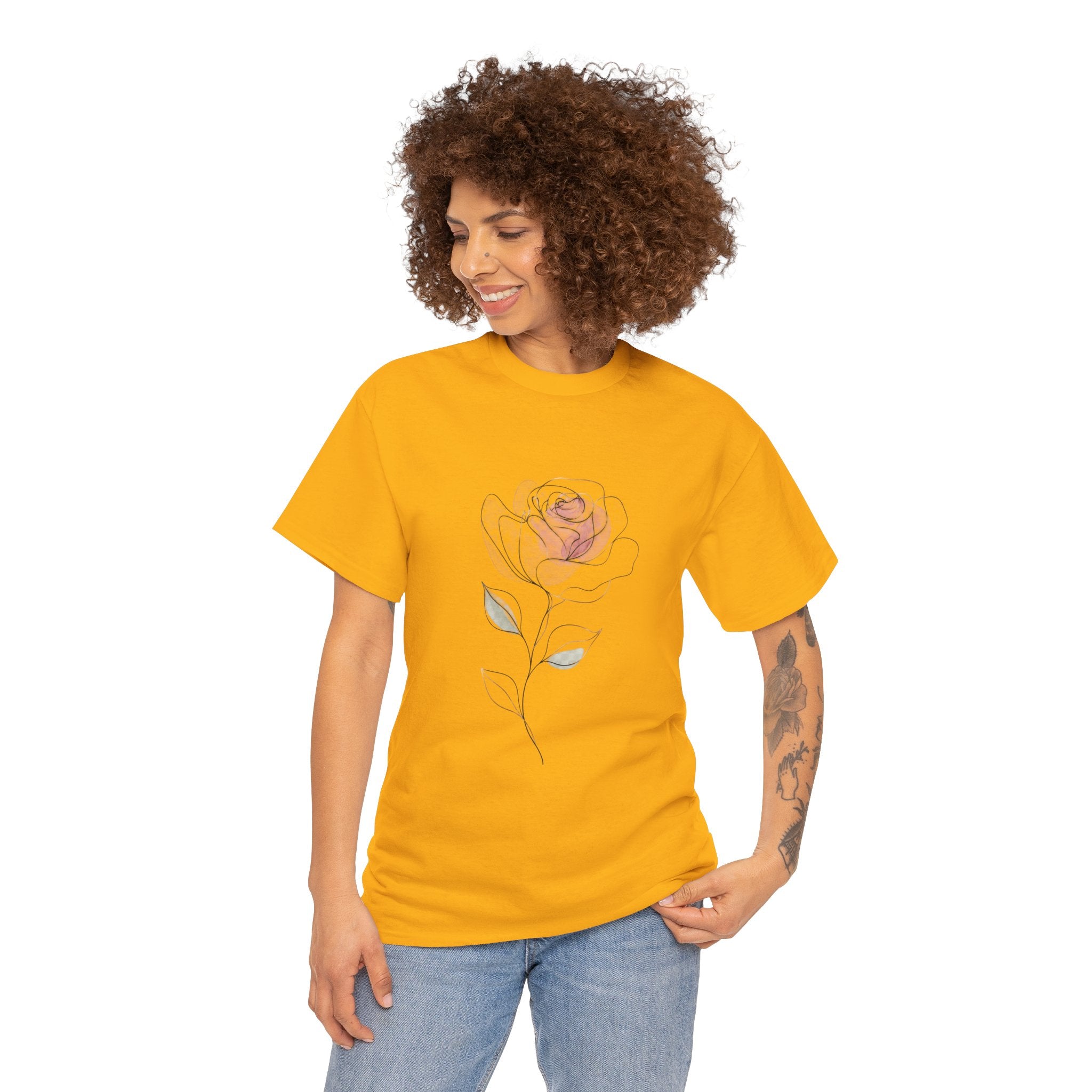 Minimalist Rose Watercolour T Shirt – Elegant Floral Sketch Graphic Tee for Women