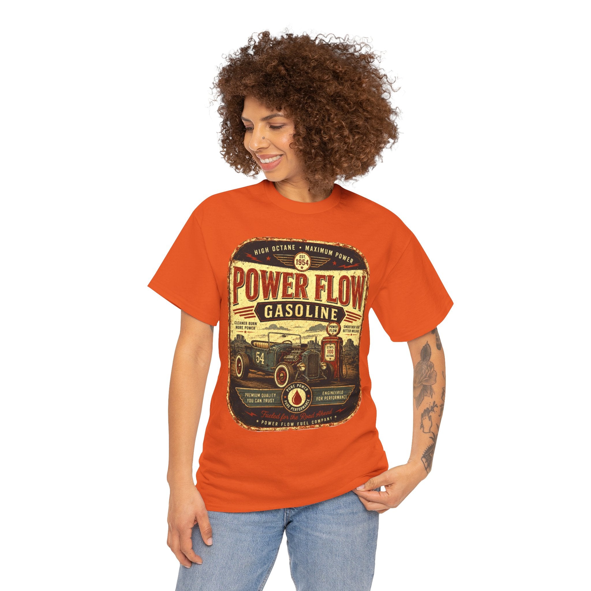 Power Flow Gasoline Vintage Hot Rod T-Shirt – Retro Gas Station Automotive Graphic Tee for Car Lovers