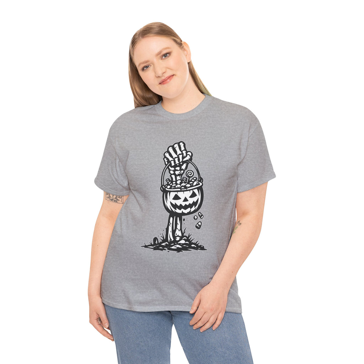 Skeleton Hand Trick or Treat Halloween Graphic T-Shirt | WildOrbit
