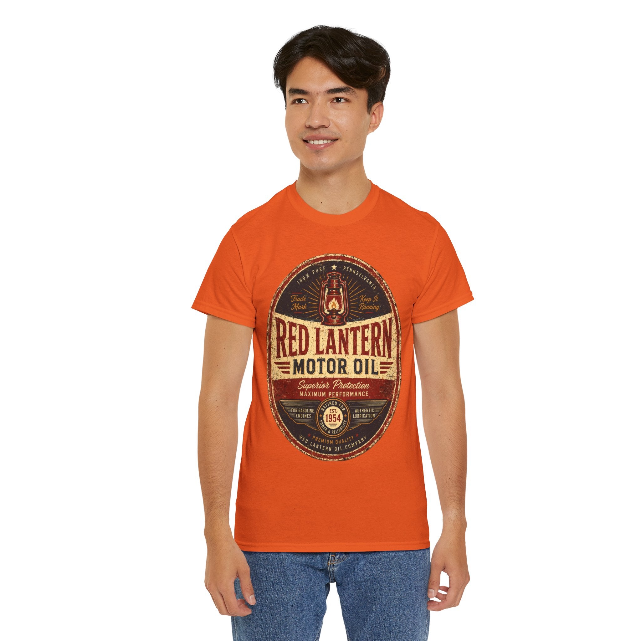 Red Lantern Motor Oil Vintage T Shirt – Retro Automotive Garage Graphic Tee for Car Lovers