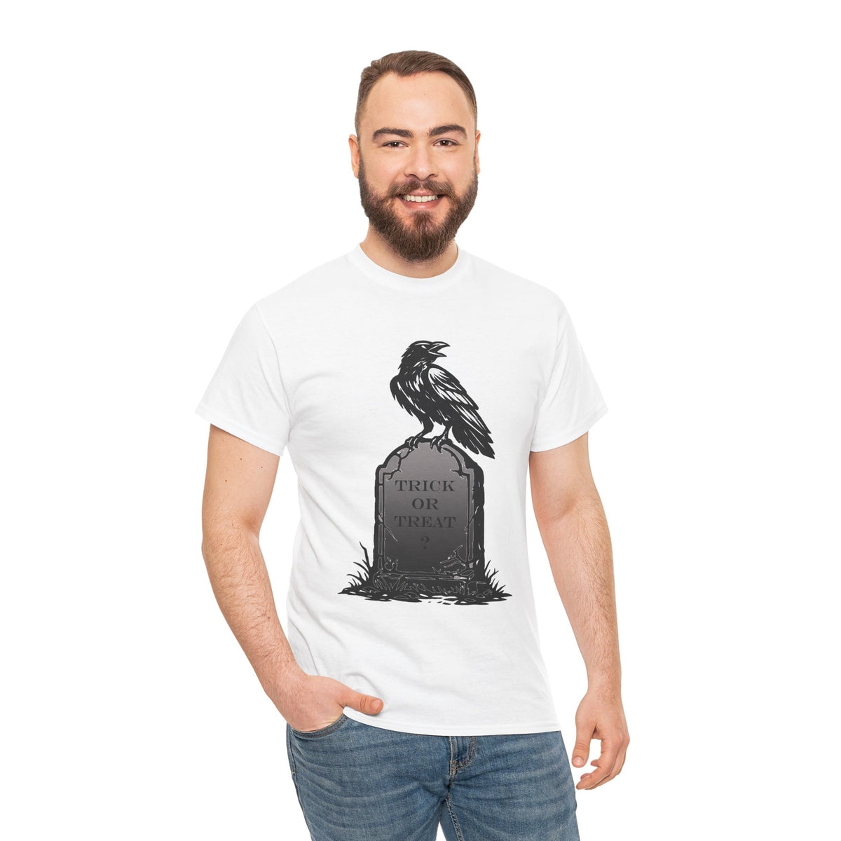 Raven Headstone Halloween Graphic T-Shirt | WildOrbit