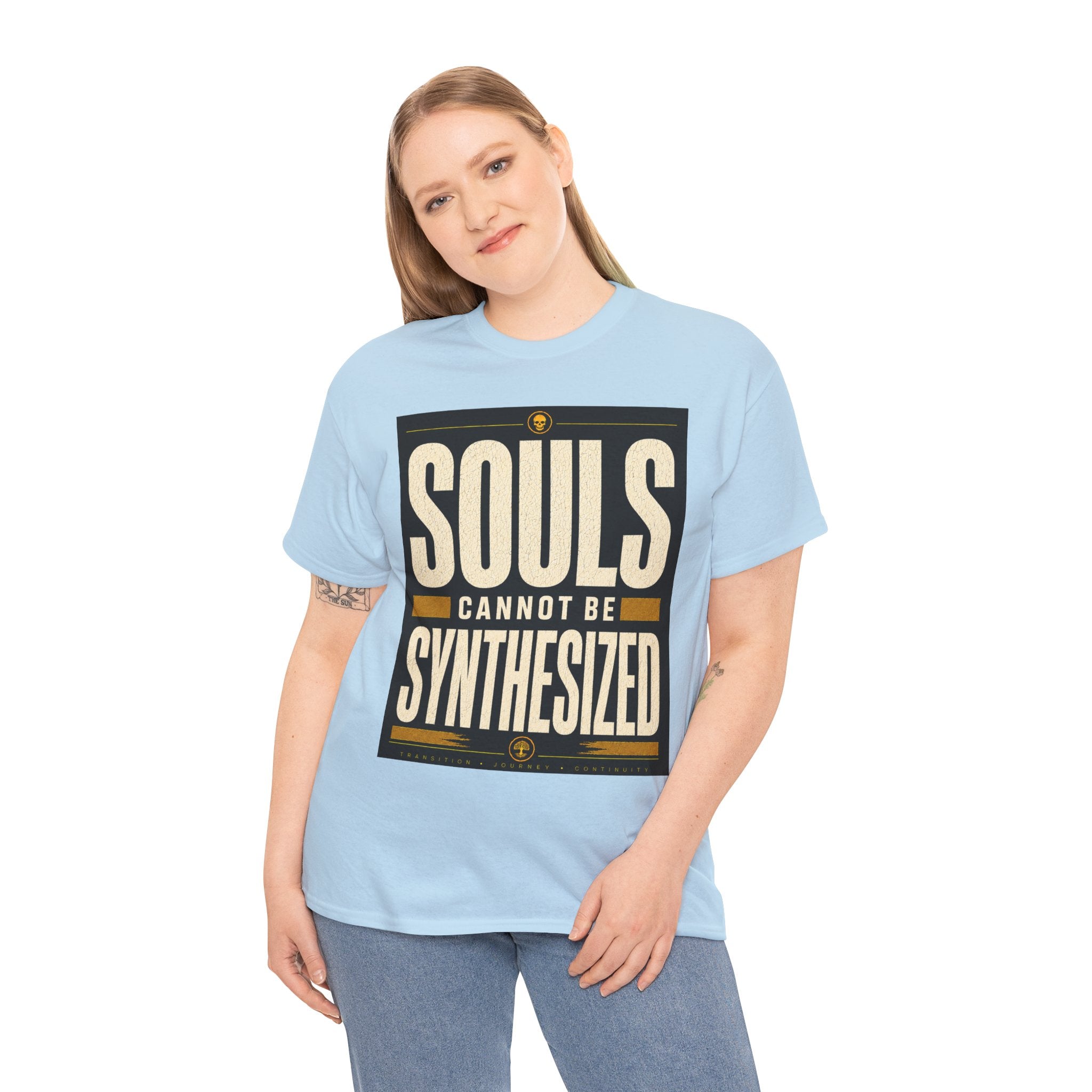 Souls Cannot Be Synthesized T Shirt – Retro Philosophical AI Quote Graphic Tee