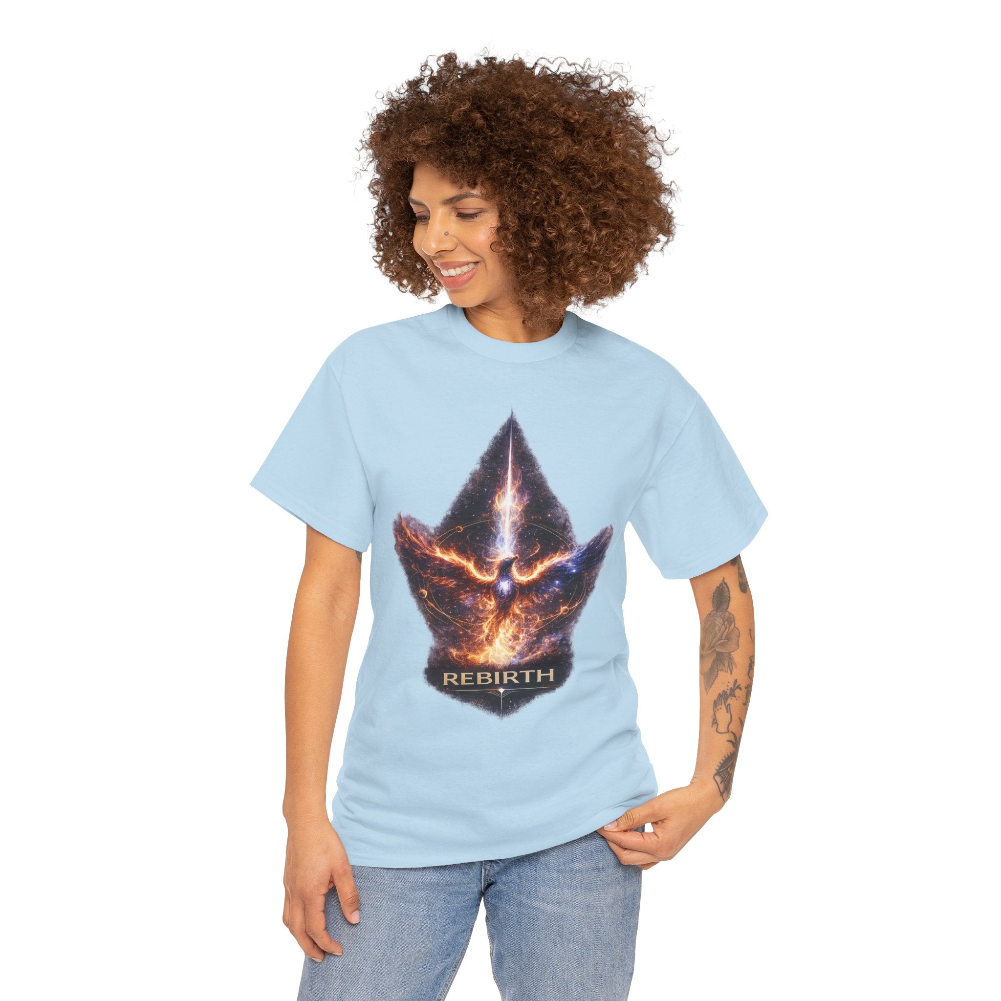 Rebirth Cosmic Phoenix T Shirt – Spiritual Transformation Meditation Graphic Tee