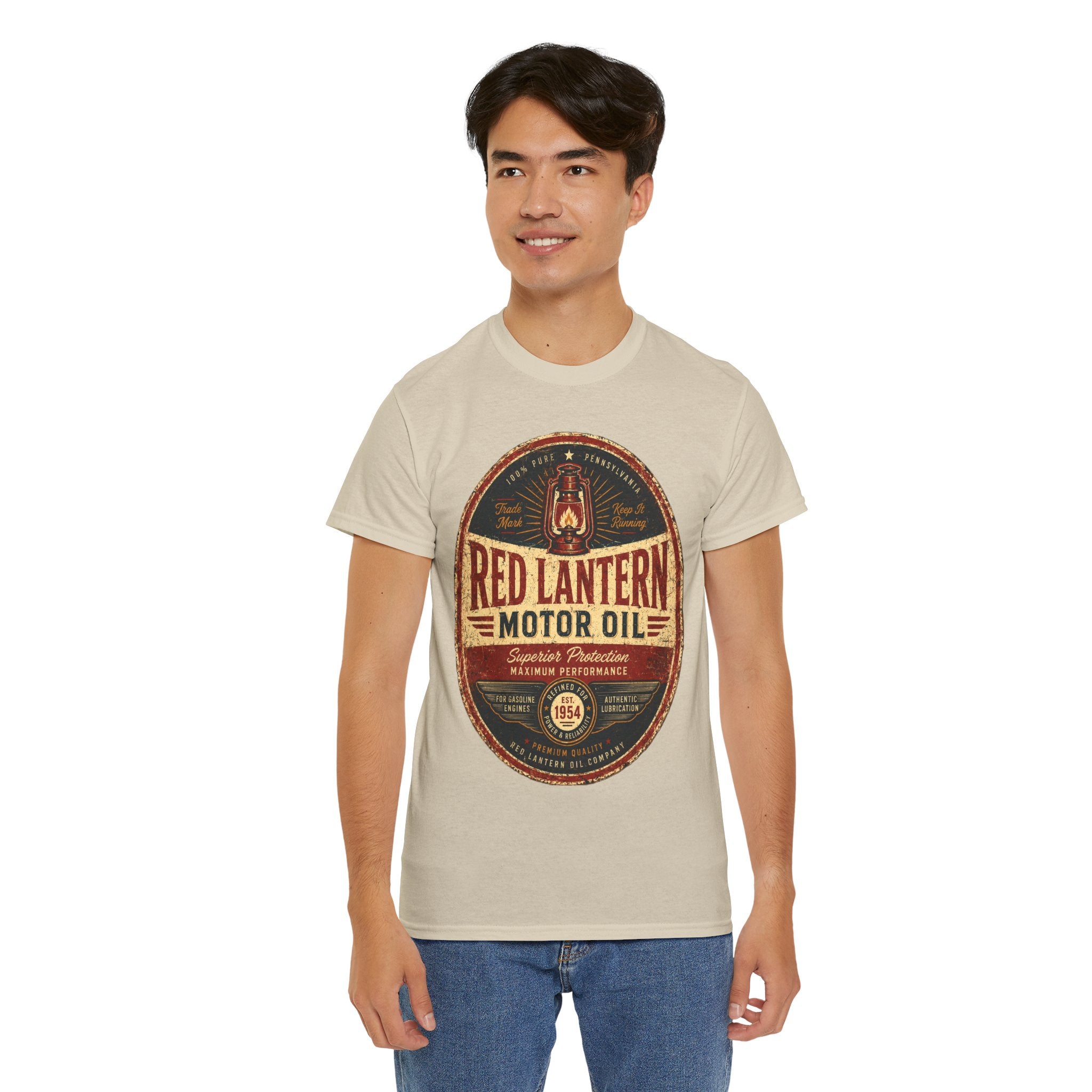 Red Lantern Motor Oil Vintage T Shirt – Retro Automotive Garage Graphic Tee for Car Lovers