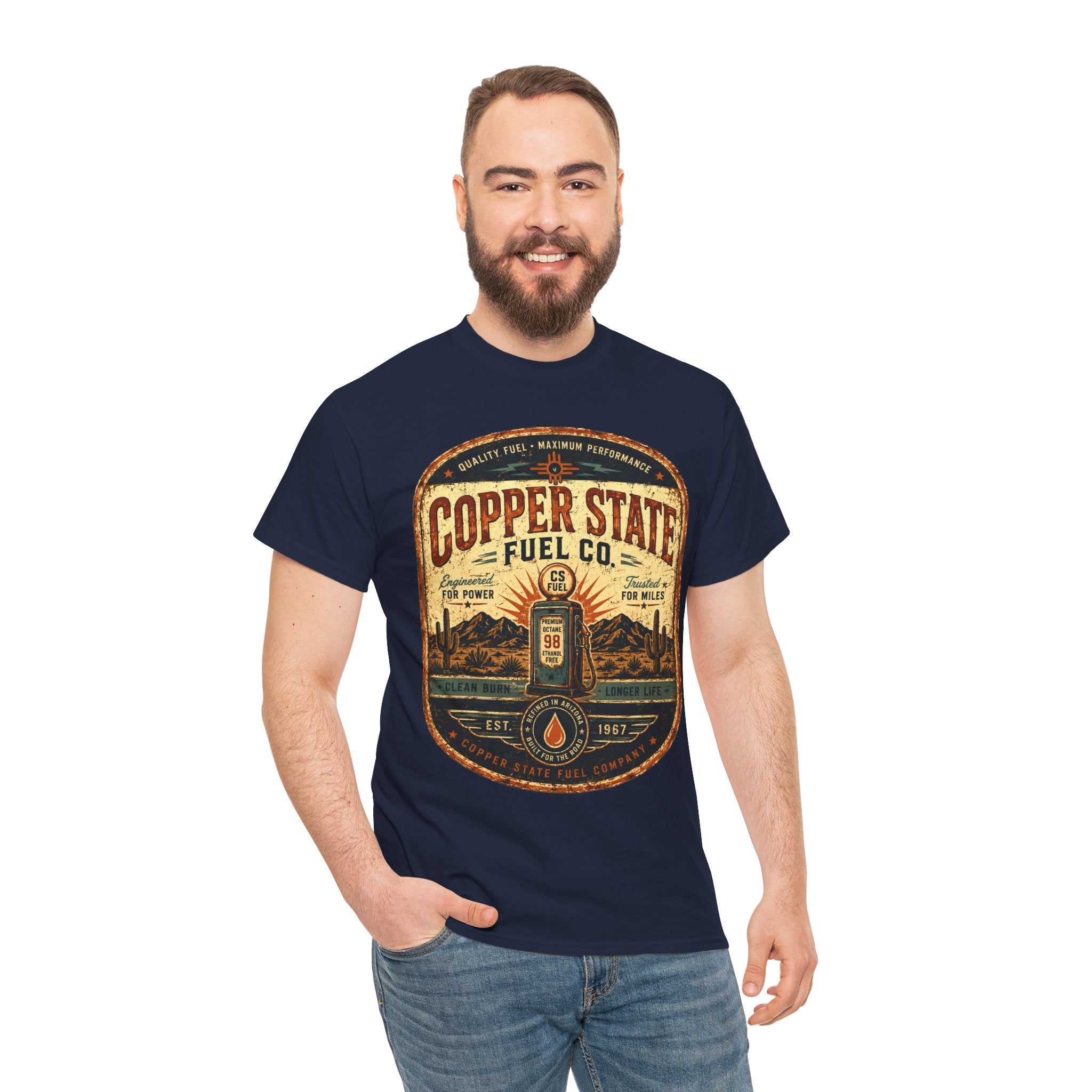 Copper State Fuel Co Vintage Gas Station T-Shirt – Retro Automotive Garage Graphic Tee for Car Enthusiasts