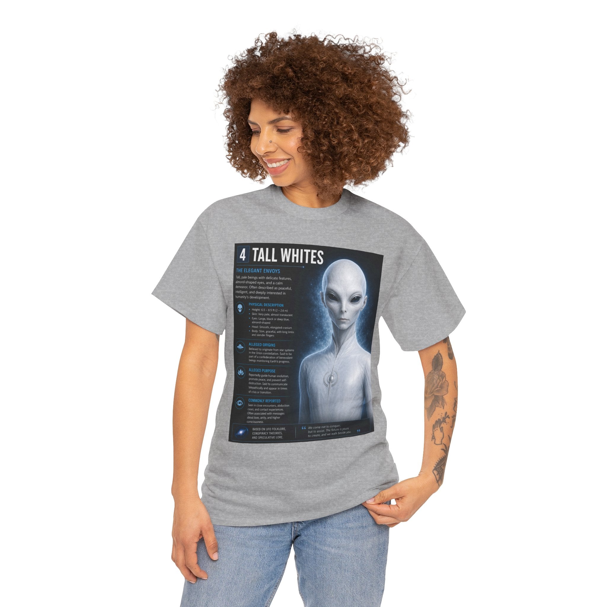 Tall Whites Alien T-Shirt – Ancient Aliens Sci-Fi Informational Graphic Tee for UFO Fans