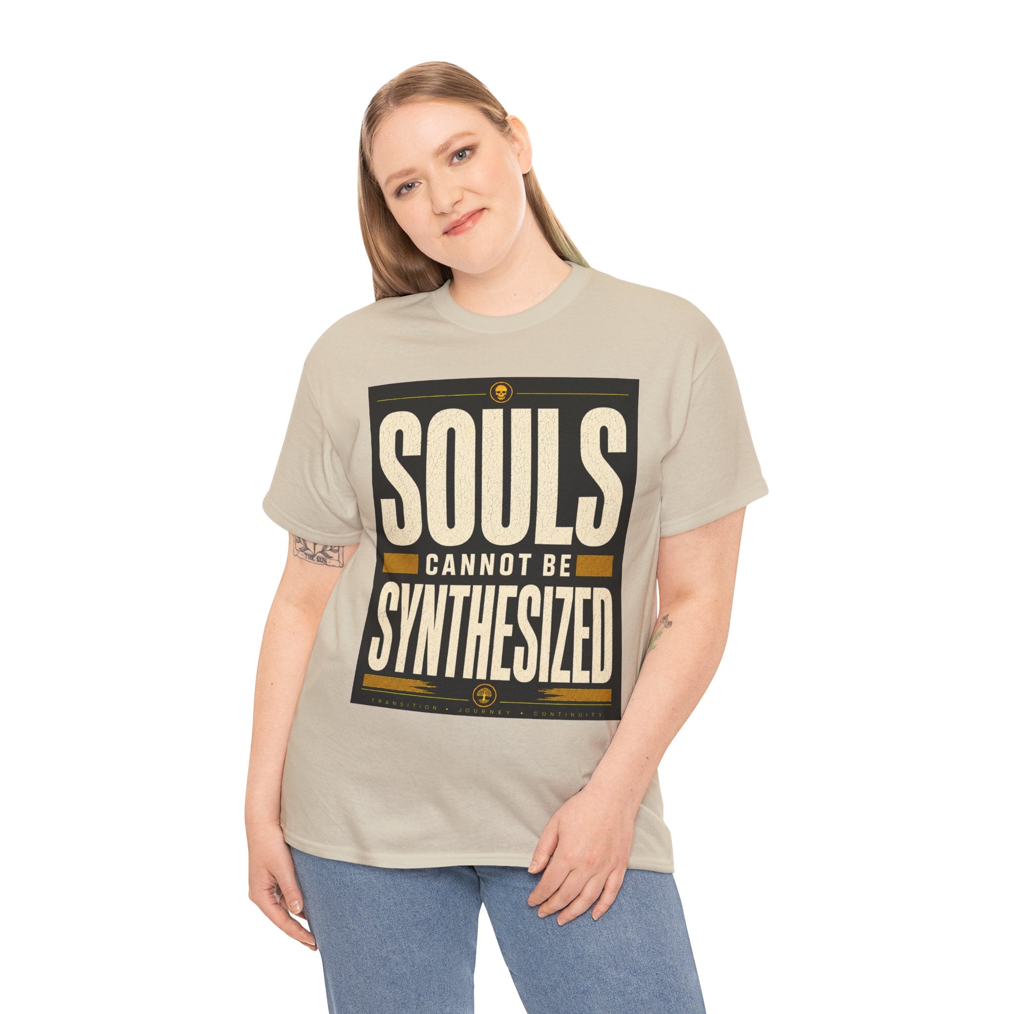 Souls Cannot Be Synthesized T Shirt – Retro Philosophical AI Quote Graphic Tee