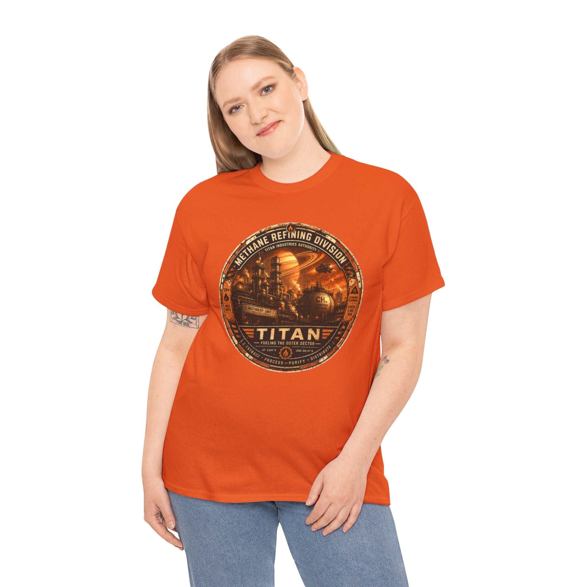 Titan Methane Refining Division T Shirt – Retro Sci Fi Industrial Graphic Tee