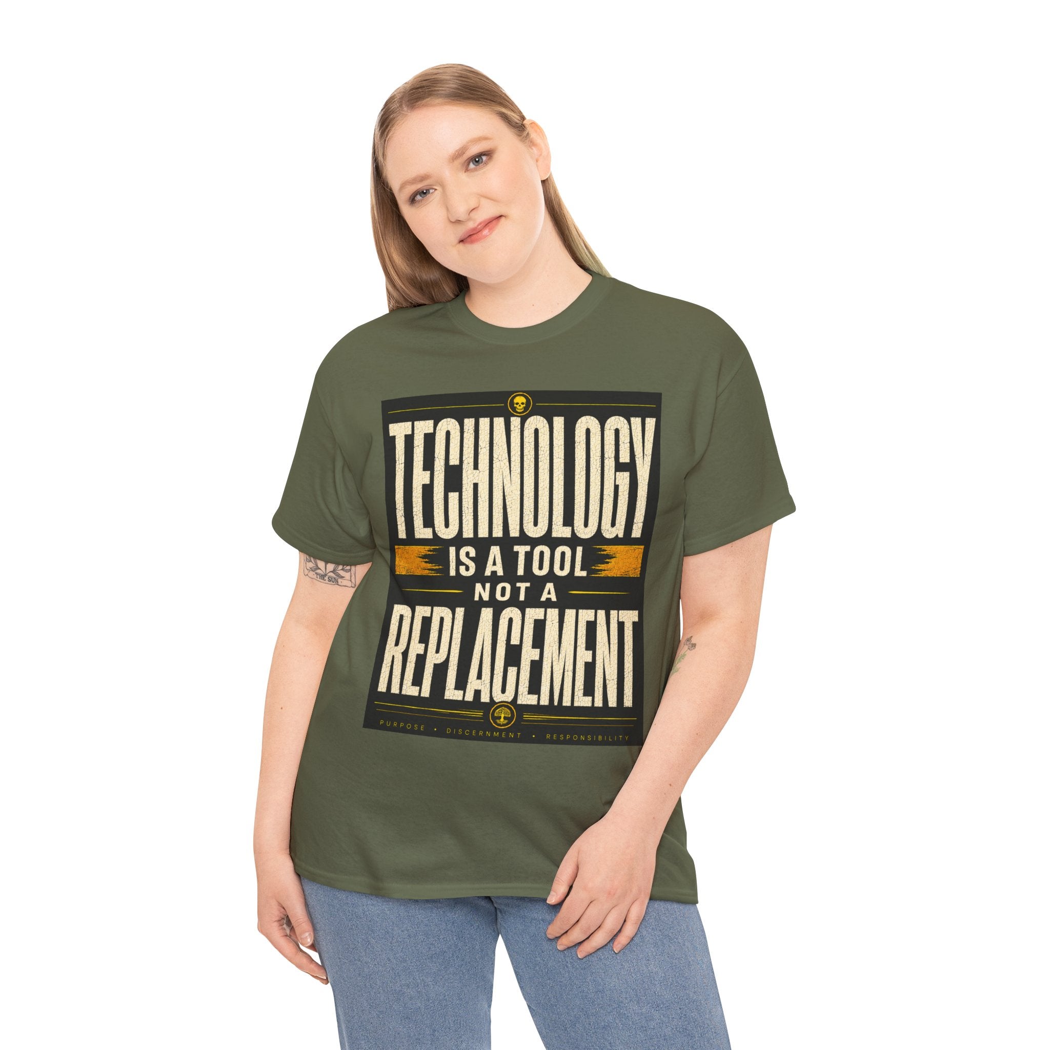 Technology Is A Tool Not A Replacement T Shirt – Retro AI Philosophy Graphic Tee