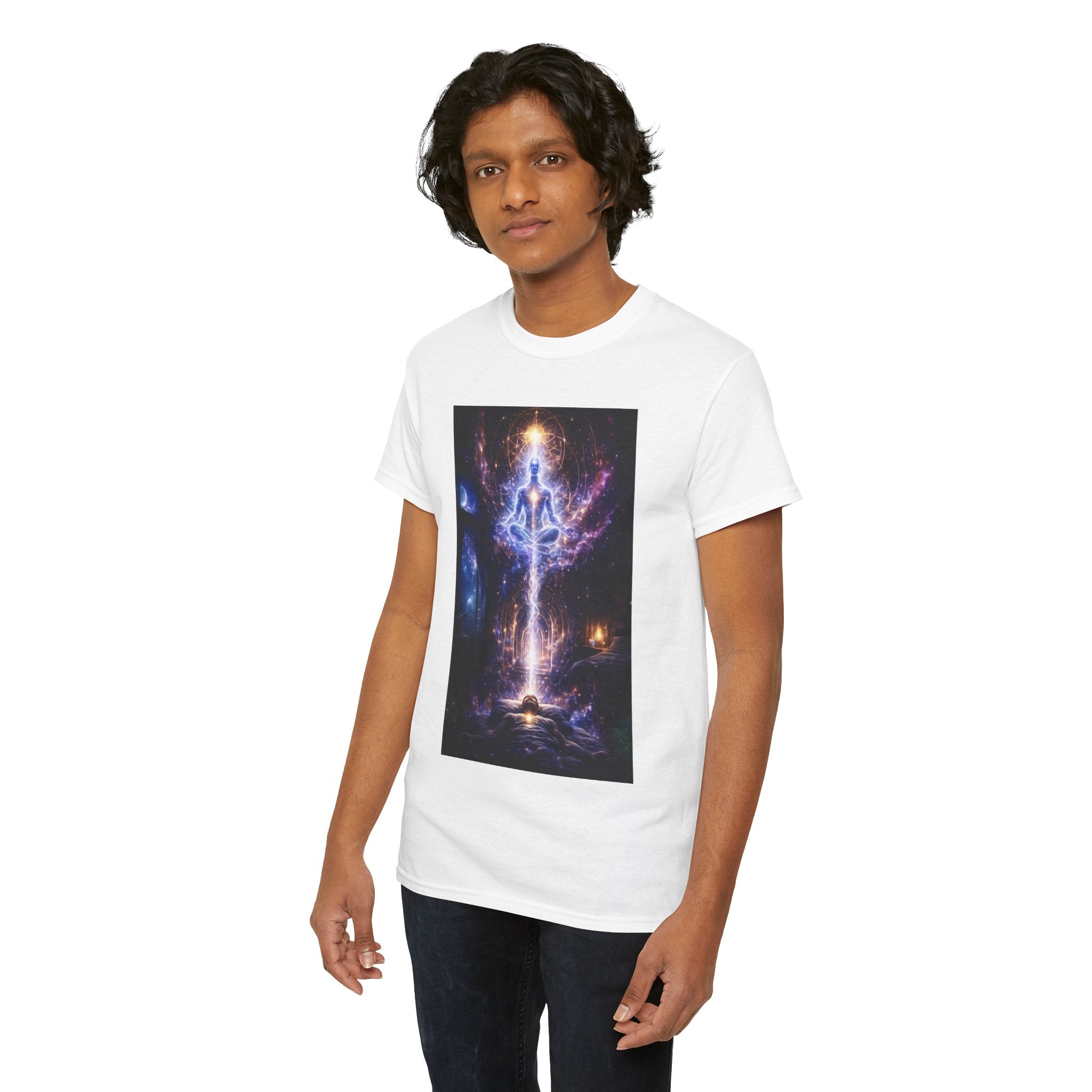 The Observer Spiritual Ascension T Shirt – Cosmic Meditation & Aura Art Graphic Tee