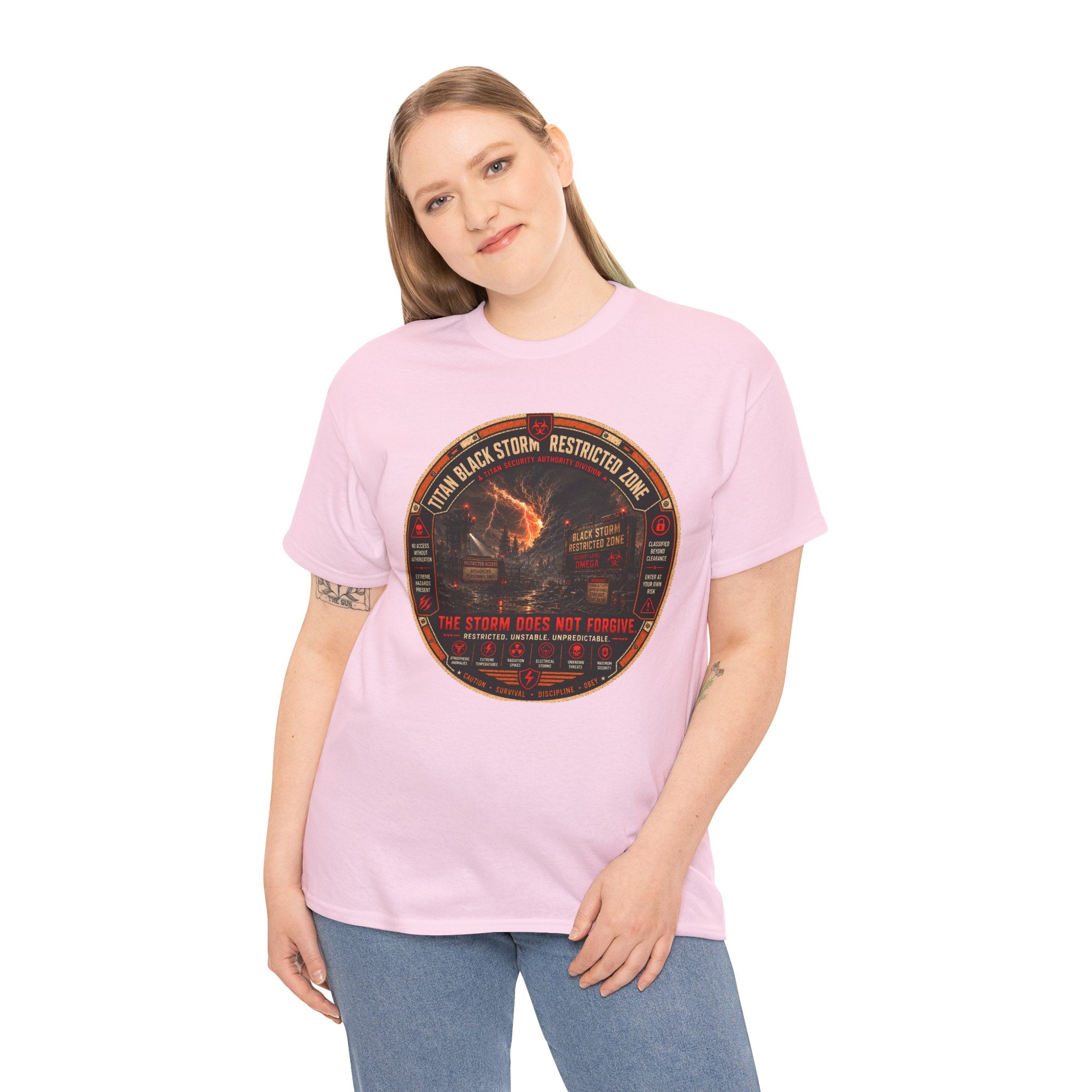 Storm Shelter Retro Sci Fi Warning T Shirt – The Storm Does Not Forget Graphic Tee