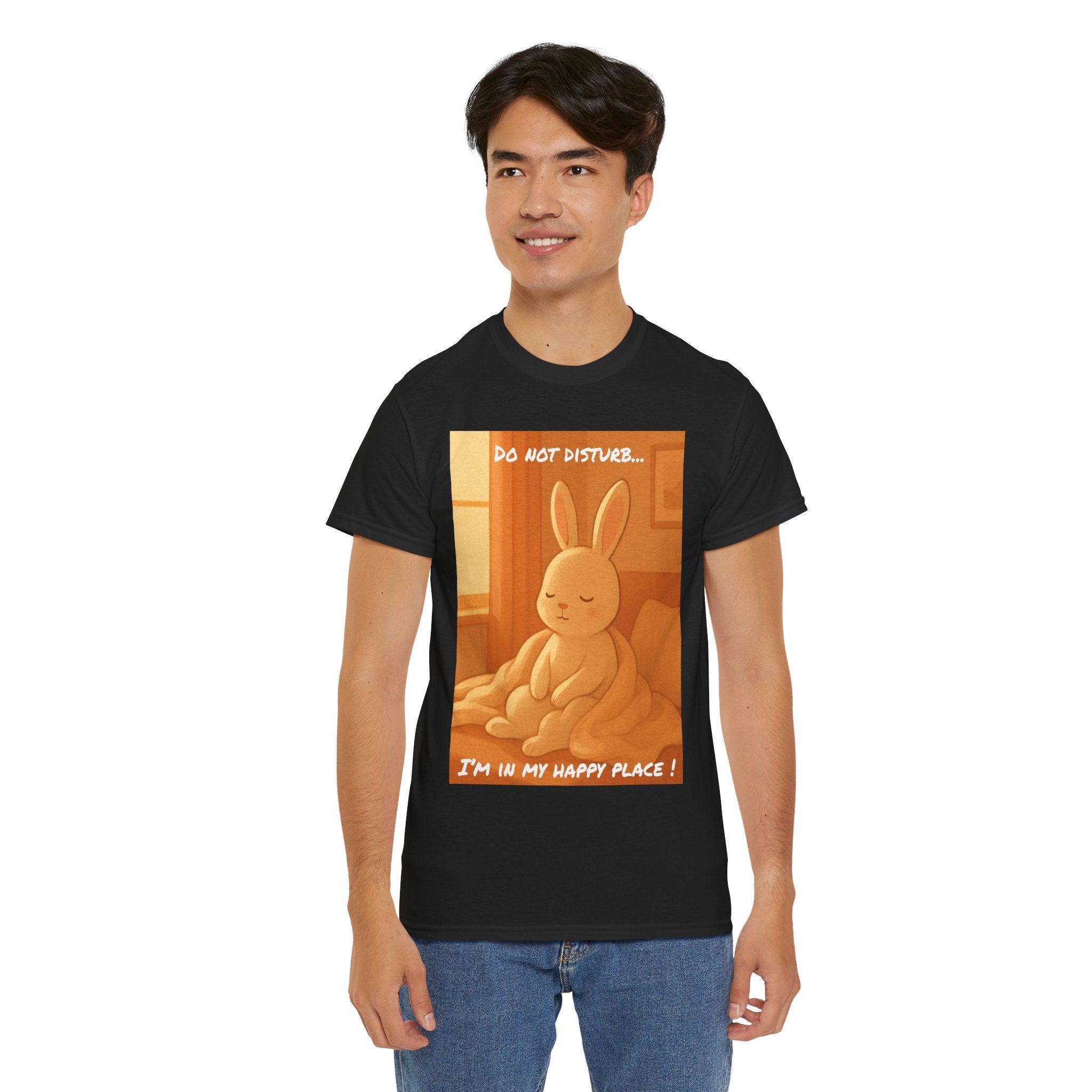 Funny Bunny Meditating T Shirt – Do Not Disturb, I’m In My Happy Place Cute Rabbit Tee