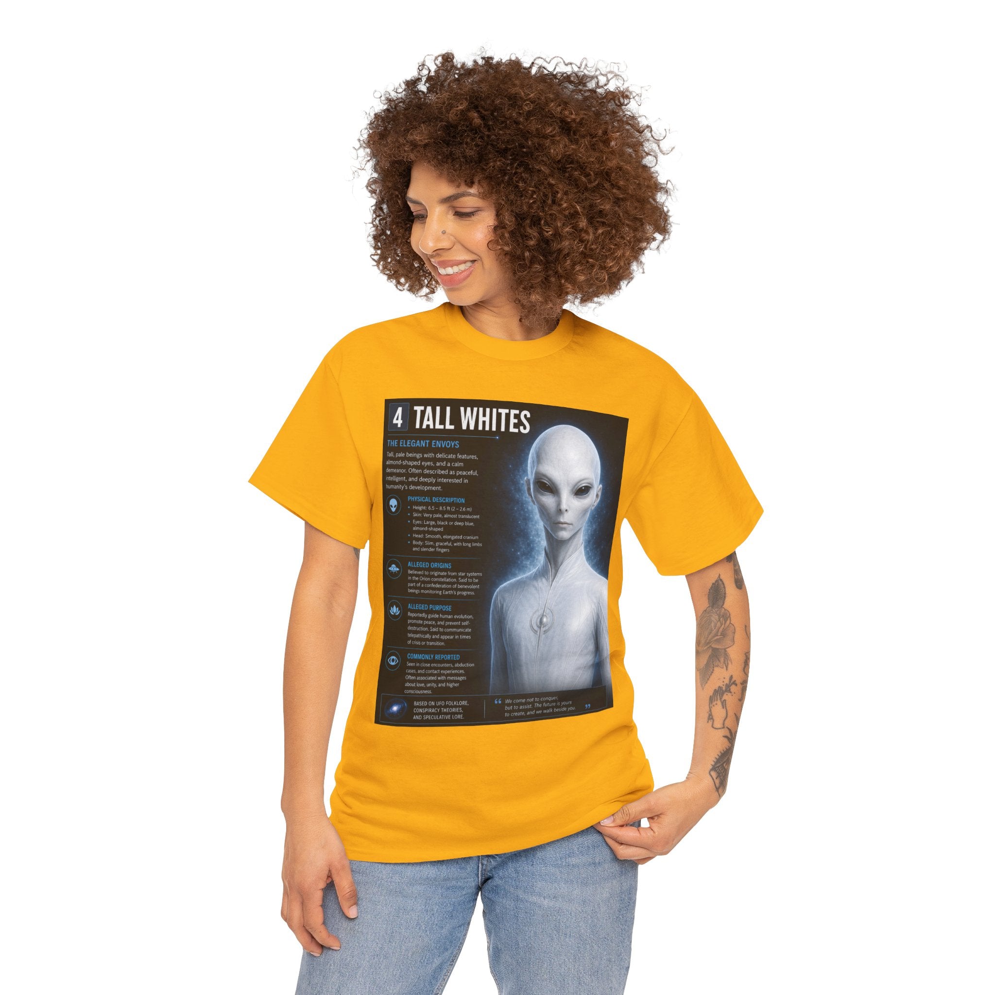 Tall Whites Alien T-Shirt – Ancient Aliens Sci-Fi Informational Graphic Tee for UFO Fans