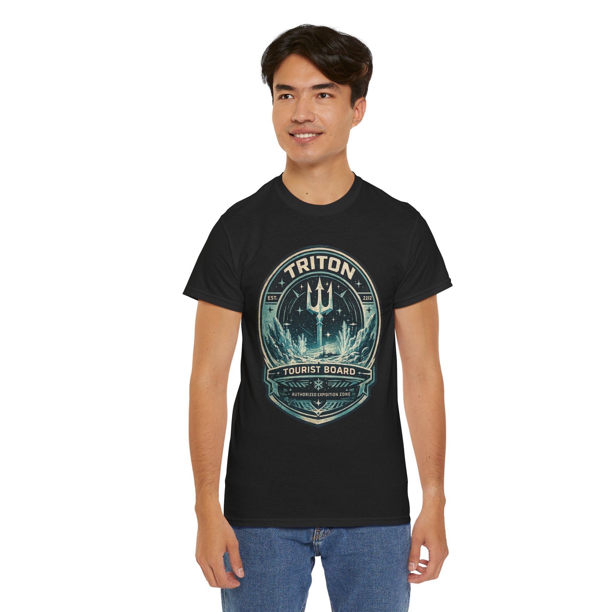 Triton Tourist Board T Shirt – Retro Sci Fi Ocean Planet Graphic Tee