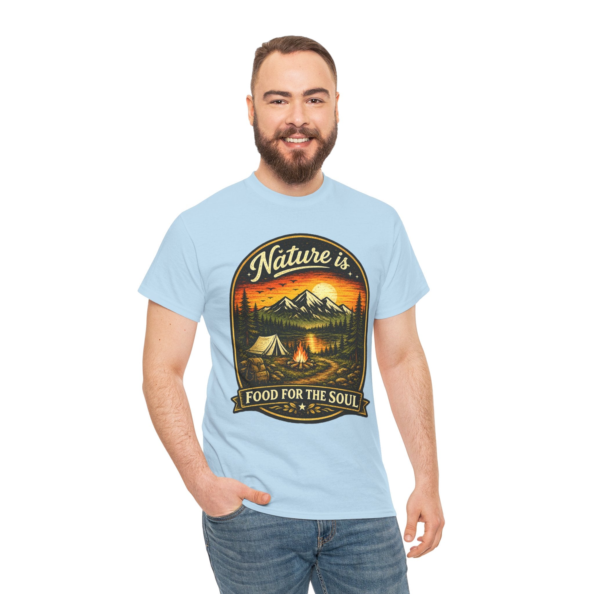 Nature Is Food For The Soul T Shirt – Vintage Camping Graphic Tee for Outdoor Lovers