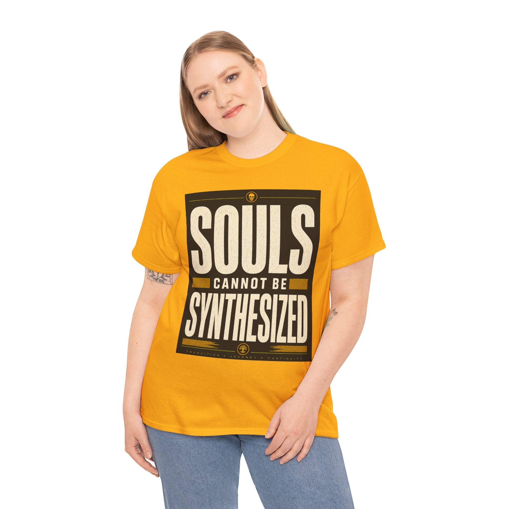 Souls Cannot Be Synthesized T Shirt – Retro Philosophical AI Quote Graphic Tee