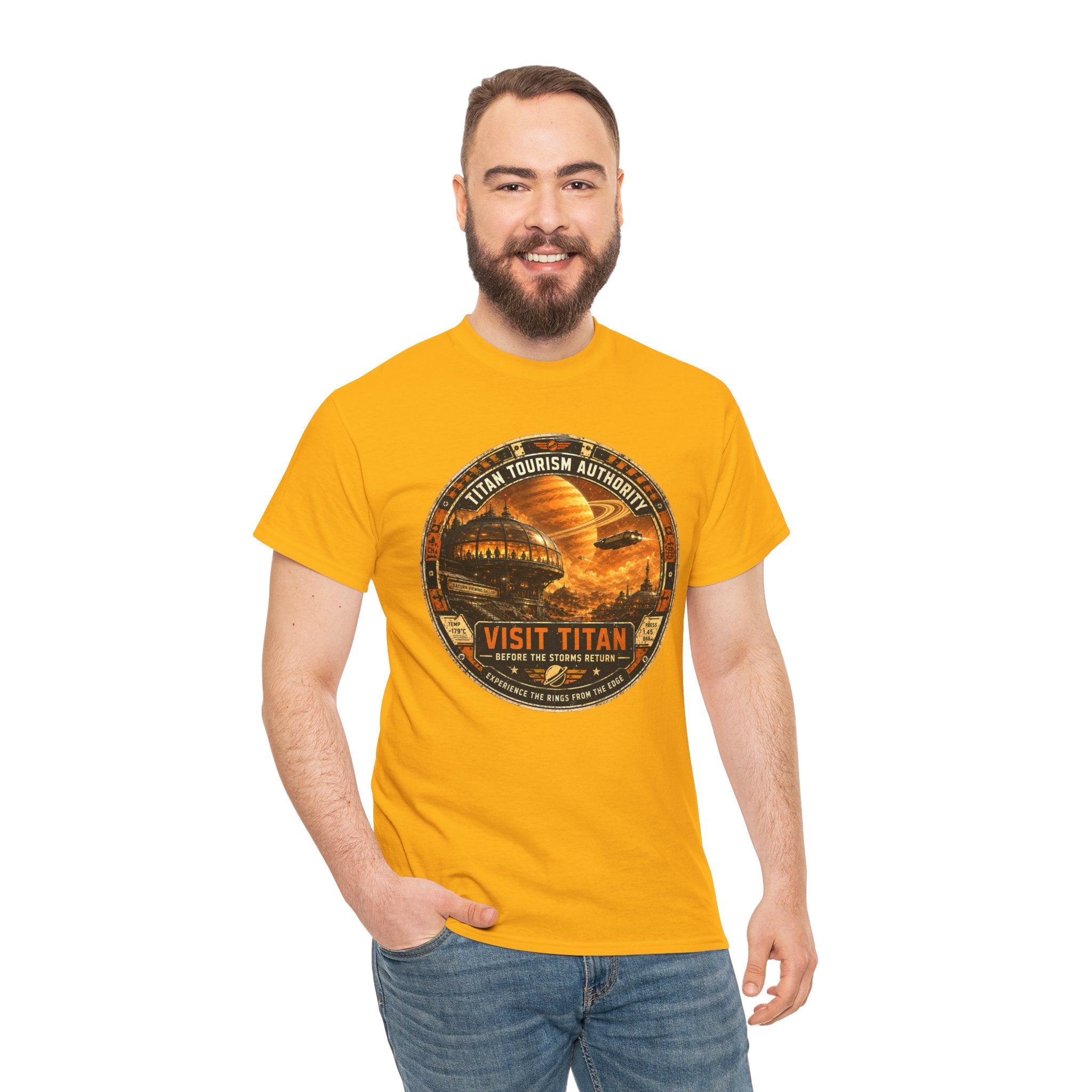 Visit Titan Vintage Space Travel T Shirt – Retro Sci Fi Graphic Tee