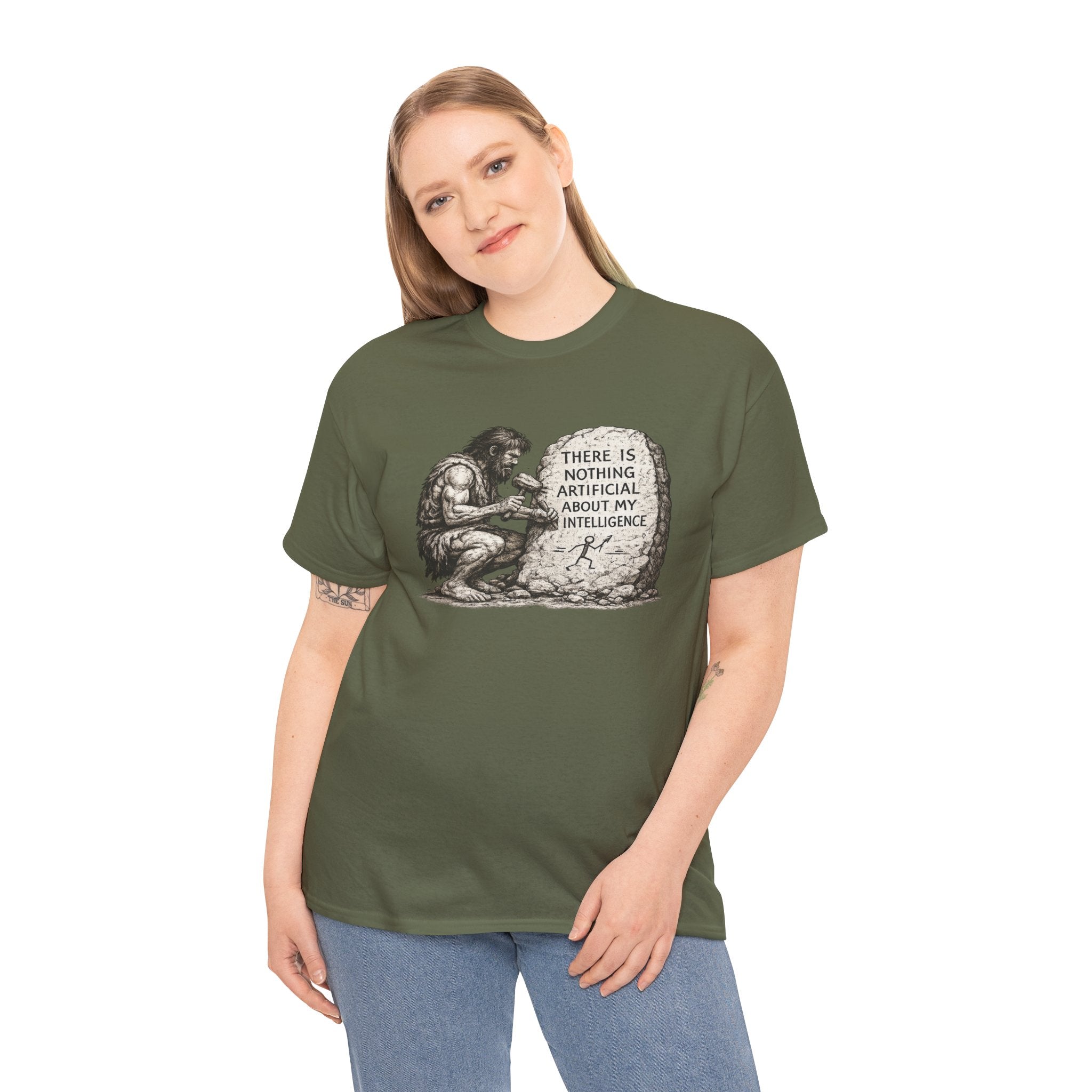 There Is Nothing Artificial About My Intelligence Caveman T Shirt – Funny AI Philosophy Graphic Tee