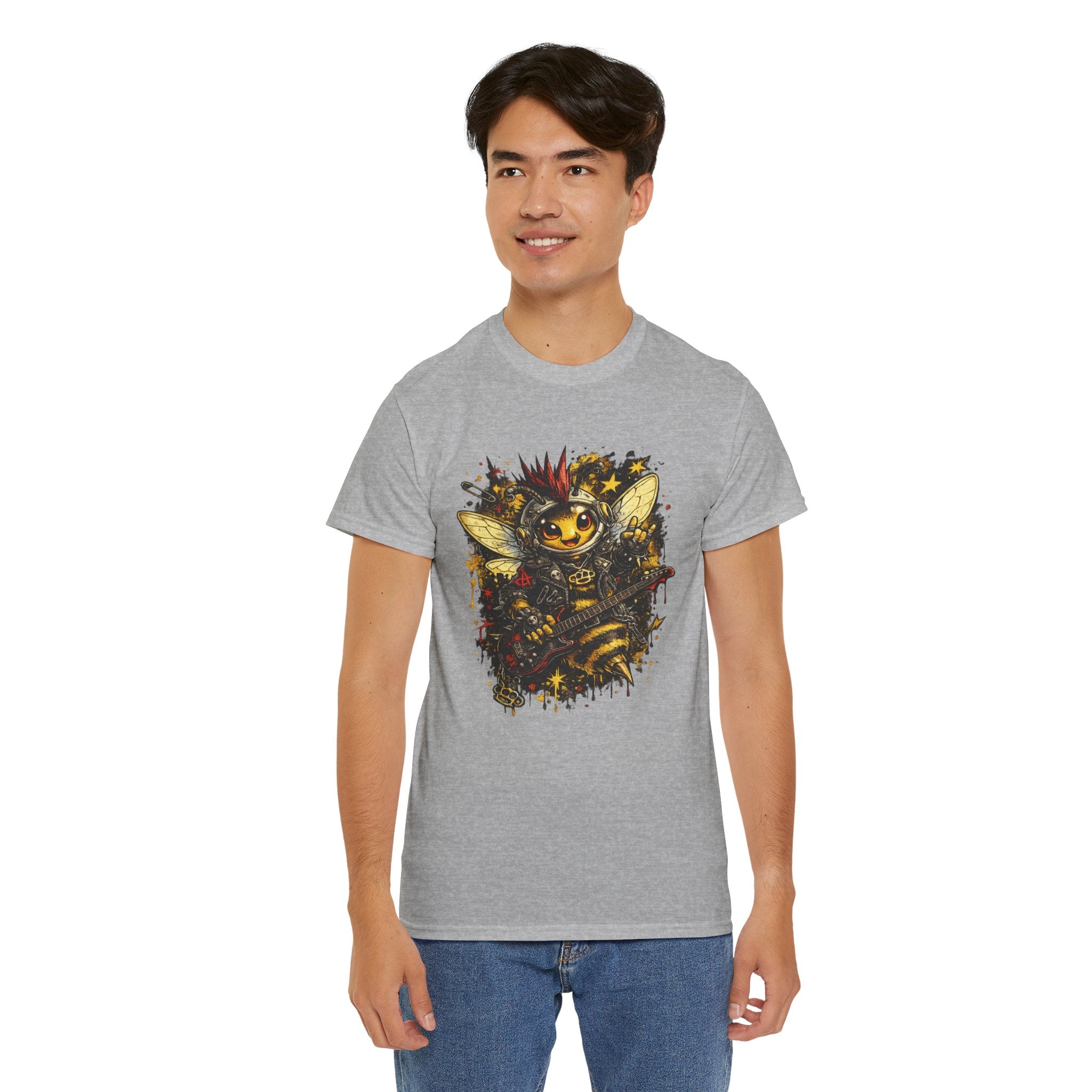 Punk Rock Bee T Shirt – Retro Grunge Bumblebee Guitar Graphic Tee