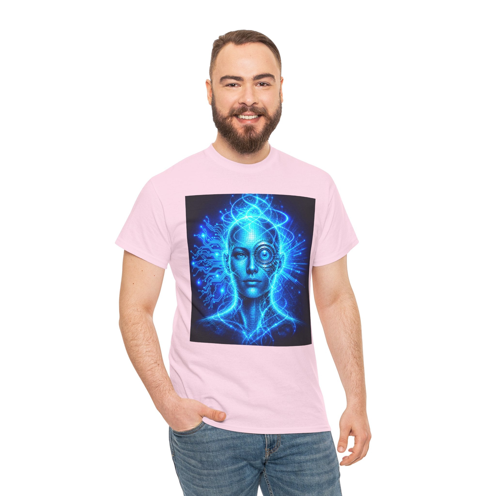 Sci Fi Cyborg Eye T Shirt – Futuristic Blue AI Cosmic Mind Graphic Tee
