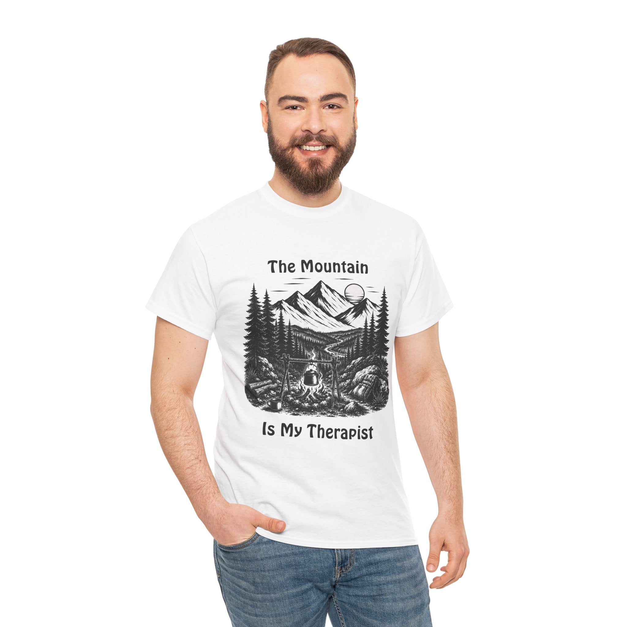 The Mountain Is My Therapist T Shirt – Hiking Camping Nature Graphic Tee