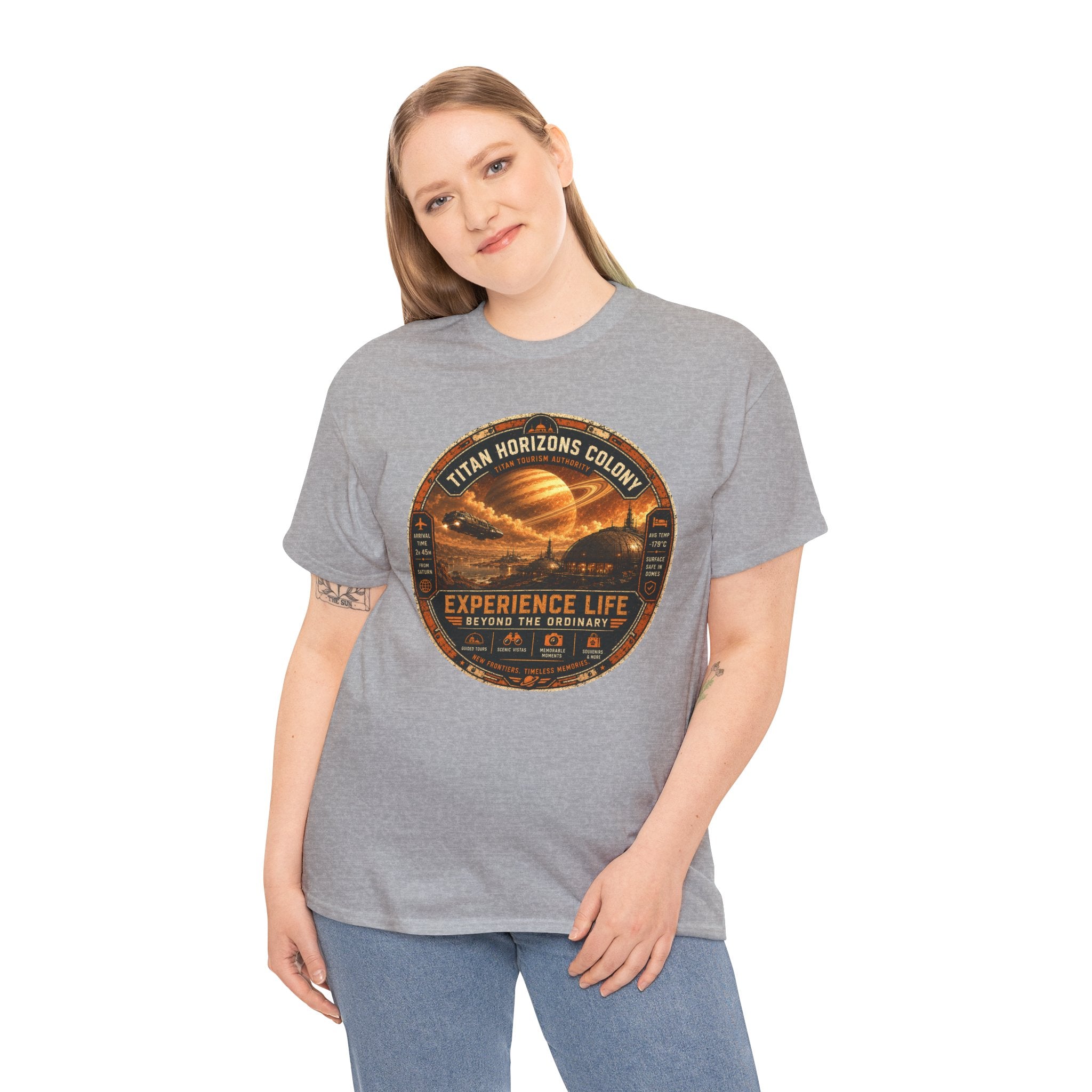 Titan Horizons Colony T Shirt – Retro Sci Fi Space Travel Graphic Tee