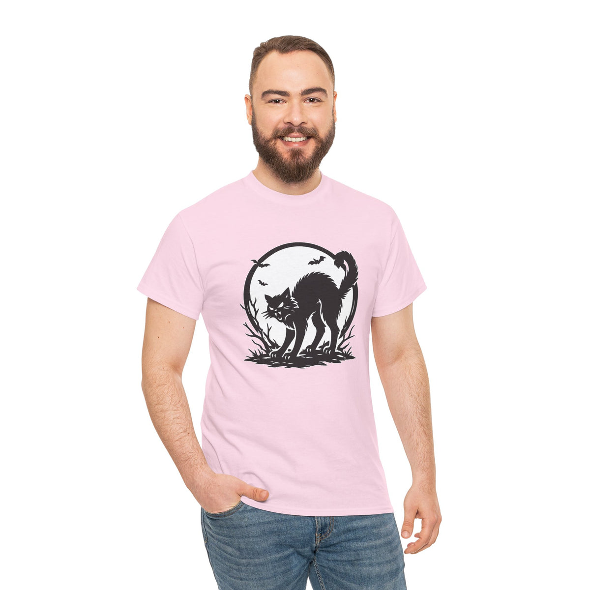 Black Cat Moon Halloween Graphic T-Shirt | WildOrbit