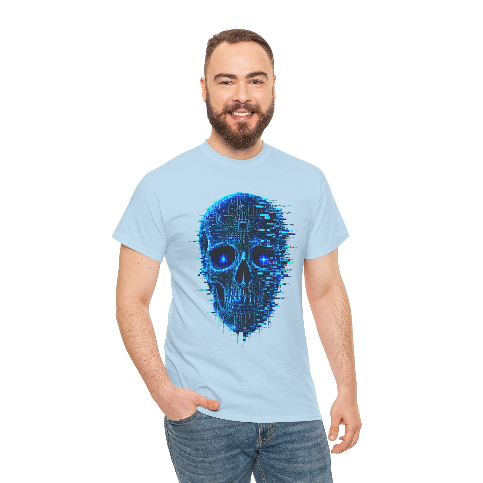 Glitched Skull Cyberpunk Graphic T-Shirt | WildOrbit
