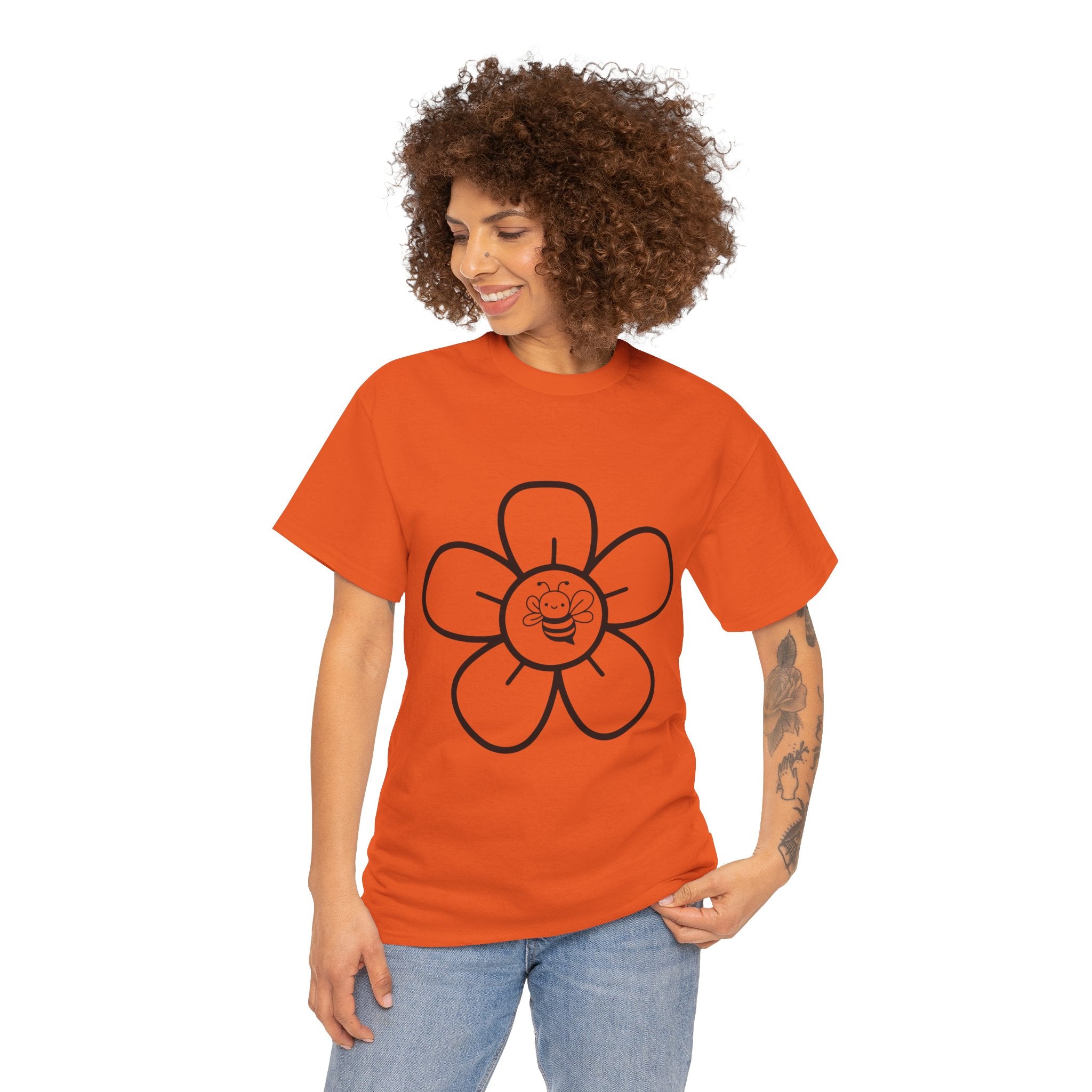 Cute Bee Flower T Shirt – Minimalist Floral Bee Graphic Tee for Nature Lovers