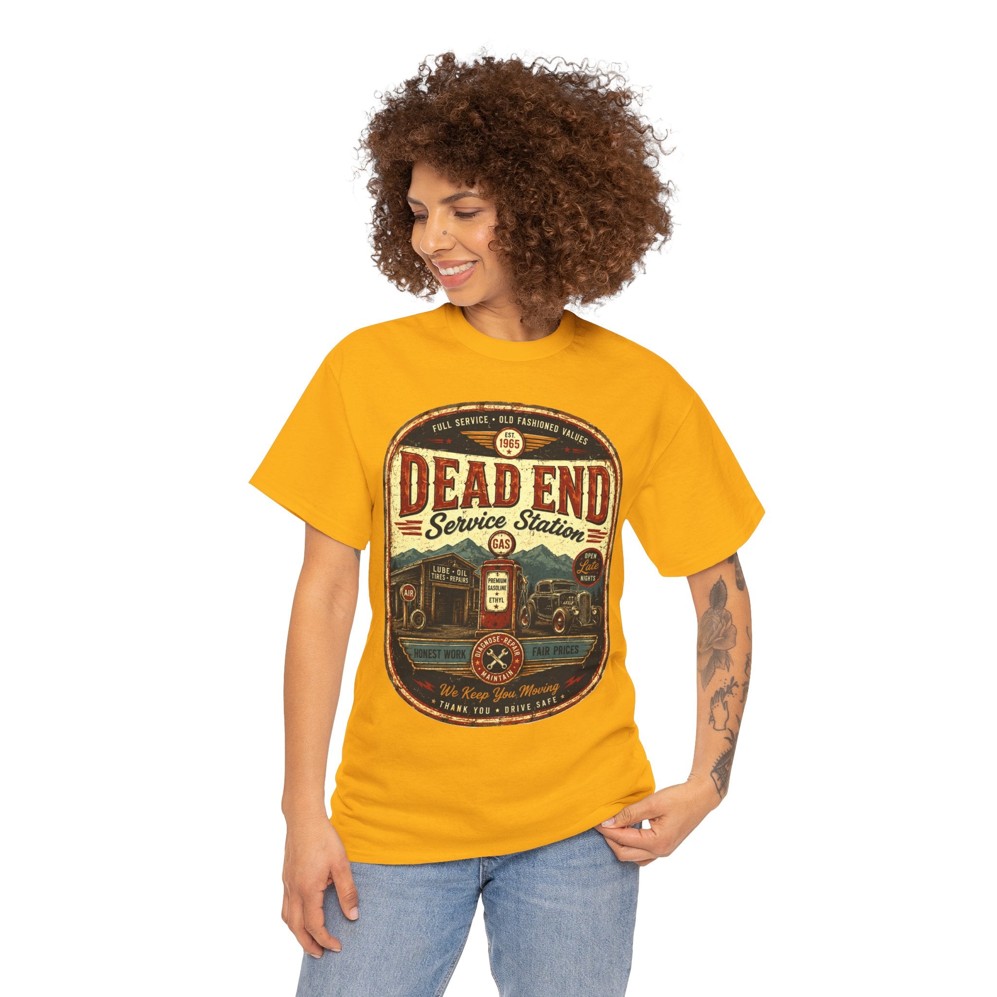 Dead End Service Station Vintage Gasoline T Shirt – Retro Garage Graphic Tee for Car Lovers