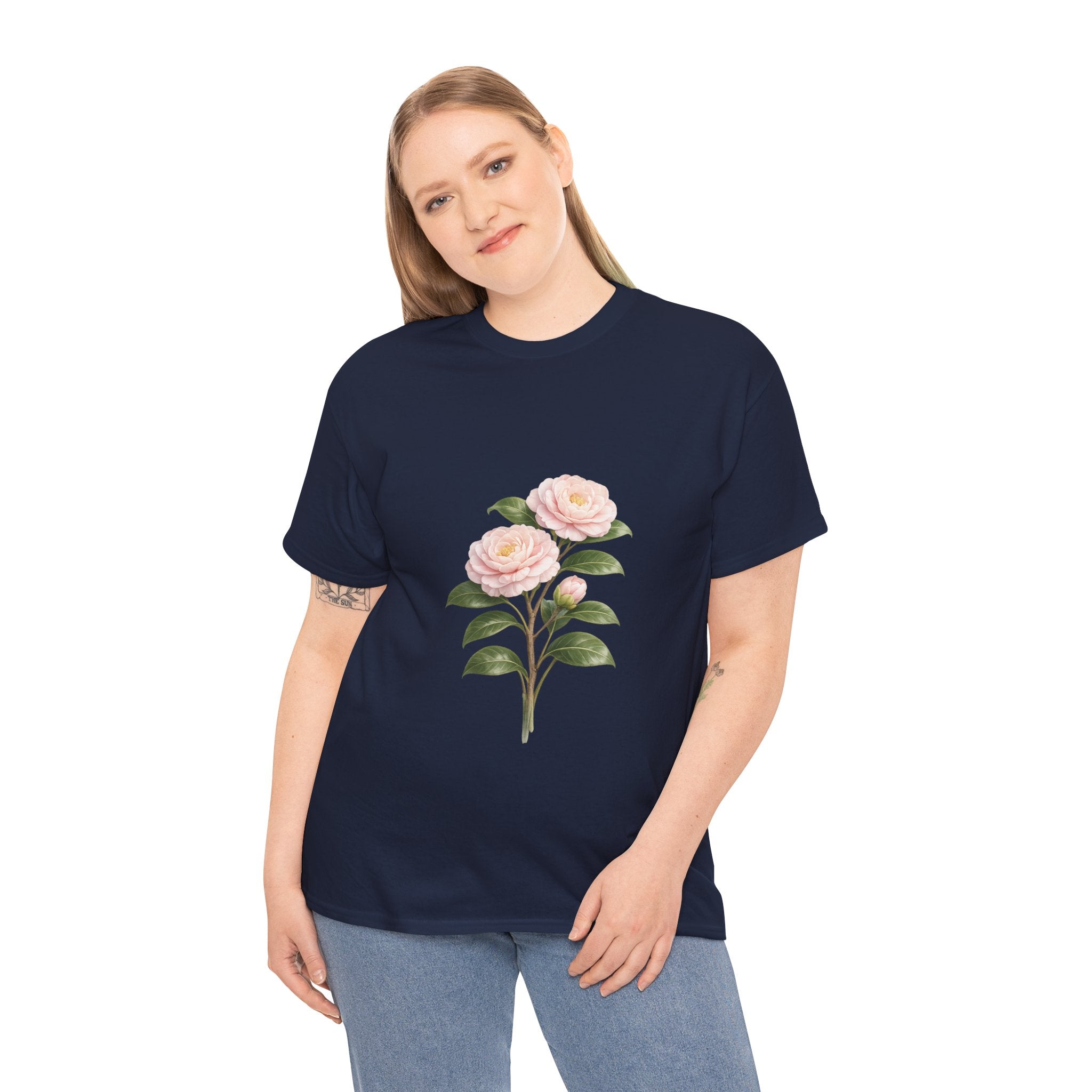 Pink Camellia Flower T-Shirt – Vintage Botanical Floral Graphic Tee for Women & Nature Lovers