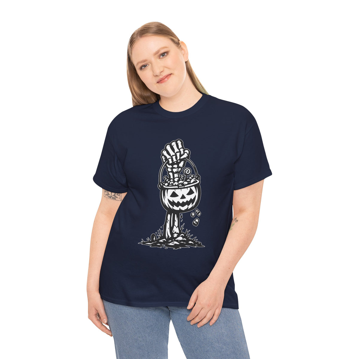 Skeleton Hand Trick or Treat Halloween Graphic T-Shirt | WildOrbit