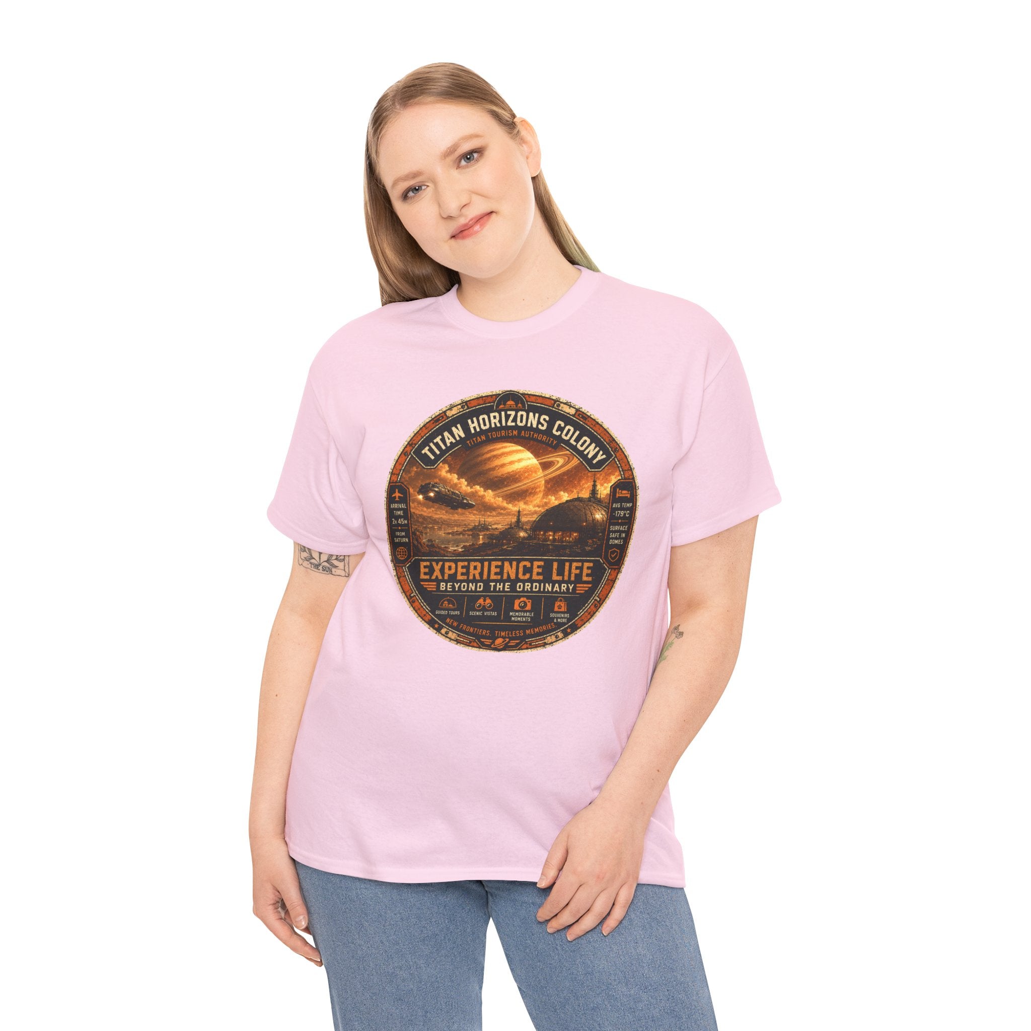 Titan Horizons Colony T Shirt – Retro Sci Fi Space Travel Graphic Tee