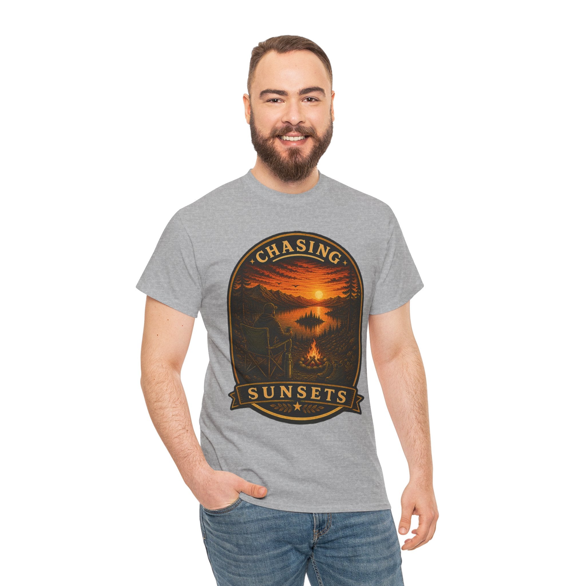 Chasing Sunsets Camping T Shirt – Vintage Sunset Campfire Outdoor Graphic Tee