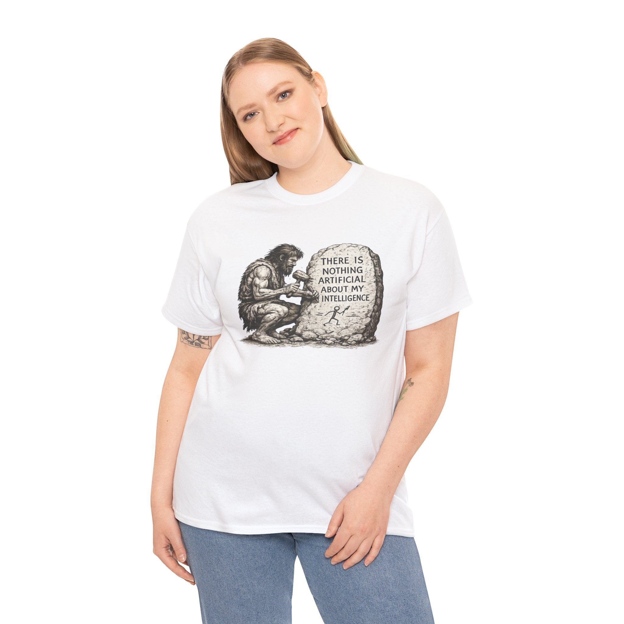 There Is Nothing Artificial About My Intelligence Caveman T Shirt – Funny AI Philosophy Graphic Tee